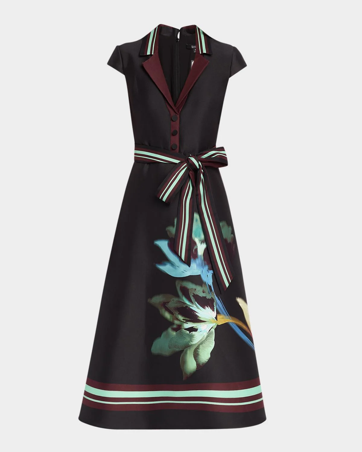 Belted Floral Mikado Midi Dress - 1