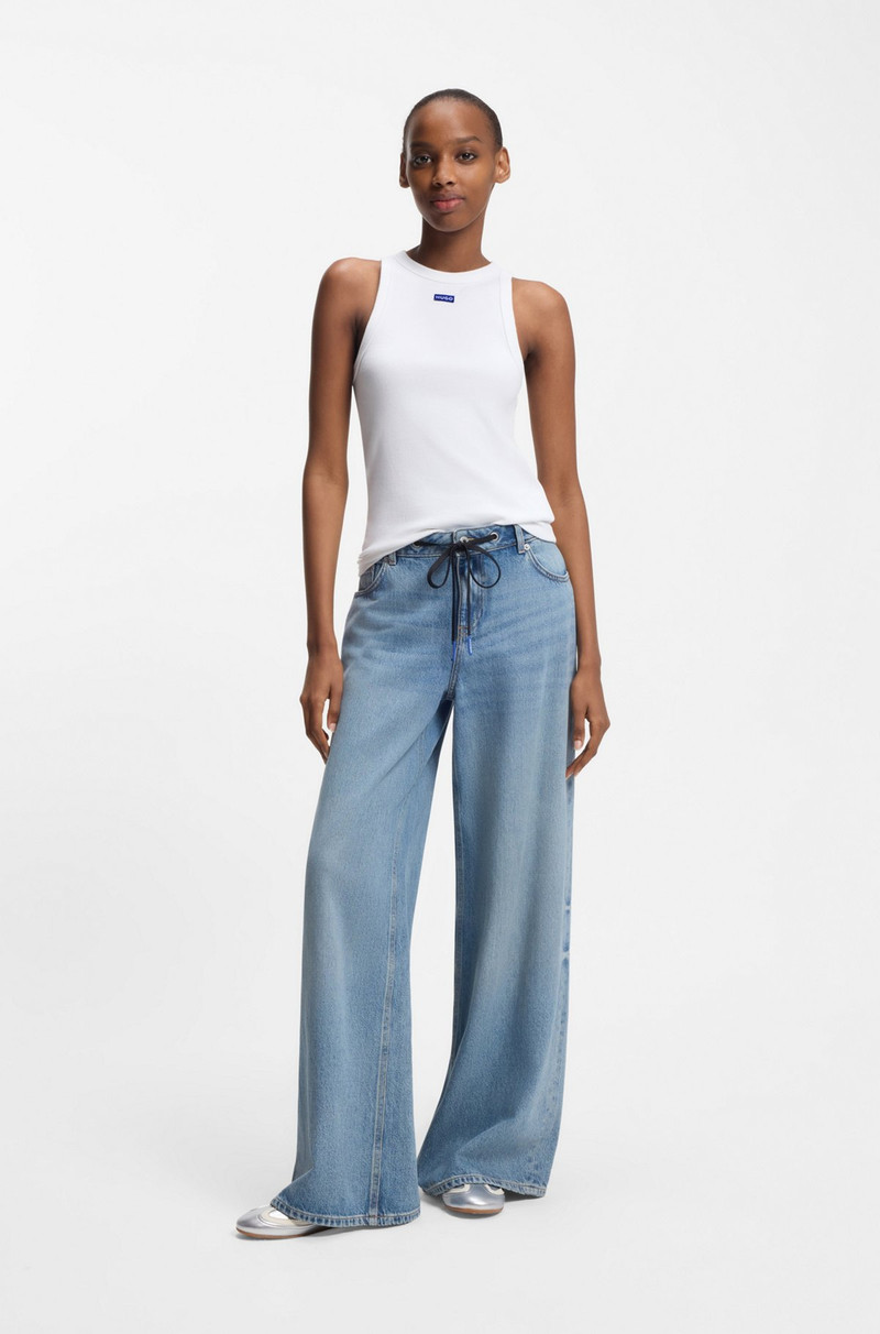 HUGO SLIM-FIT STRETCH-COTTON TOP WITH BLUE LOGO BADGE outlook