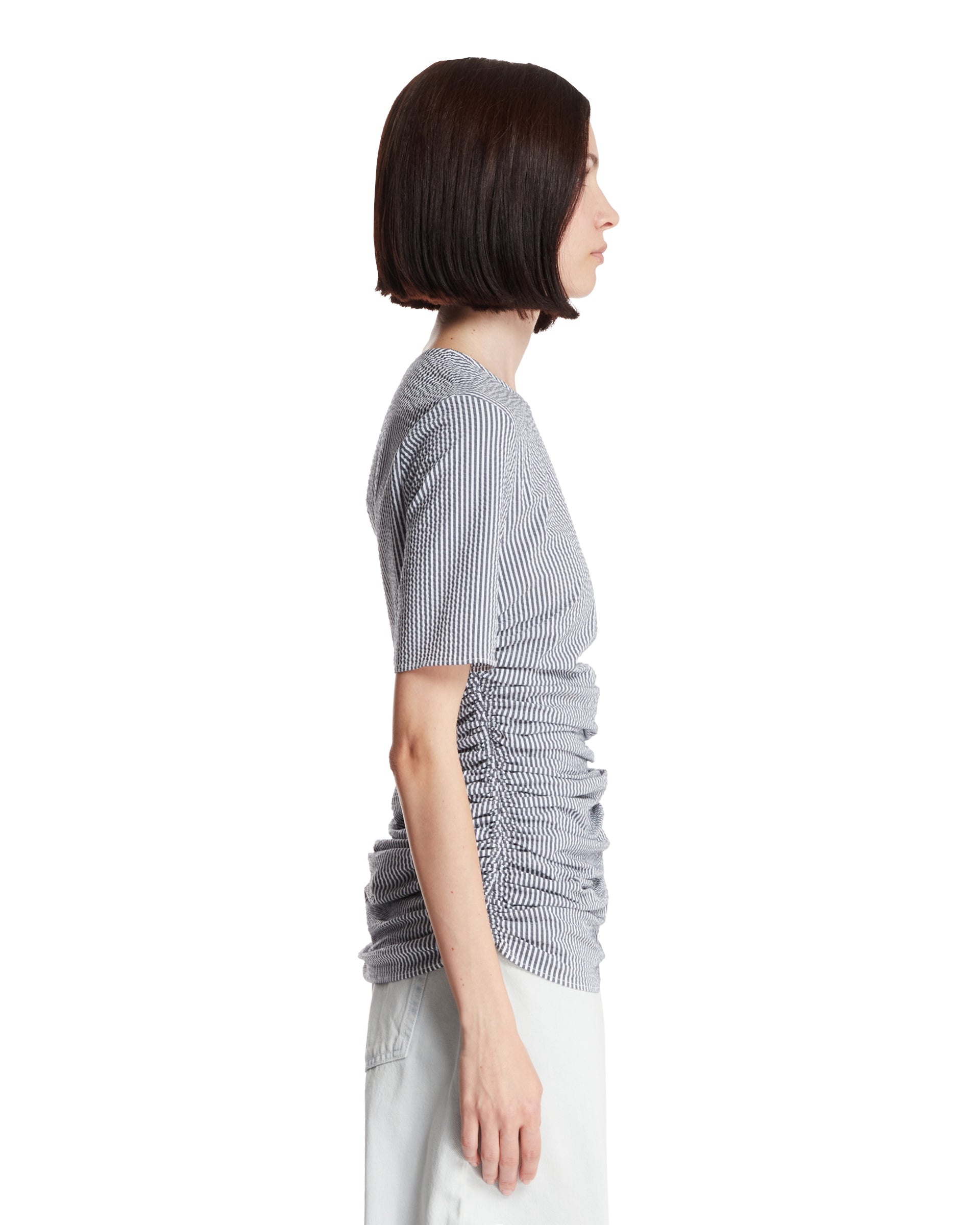 Blue Striped Pleated T-shirt - 5