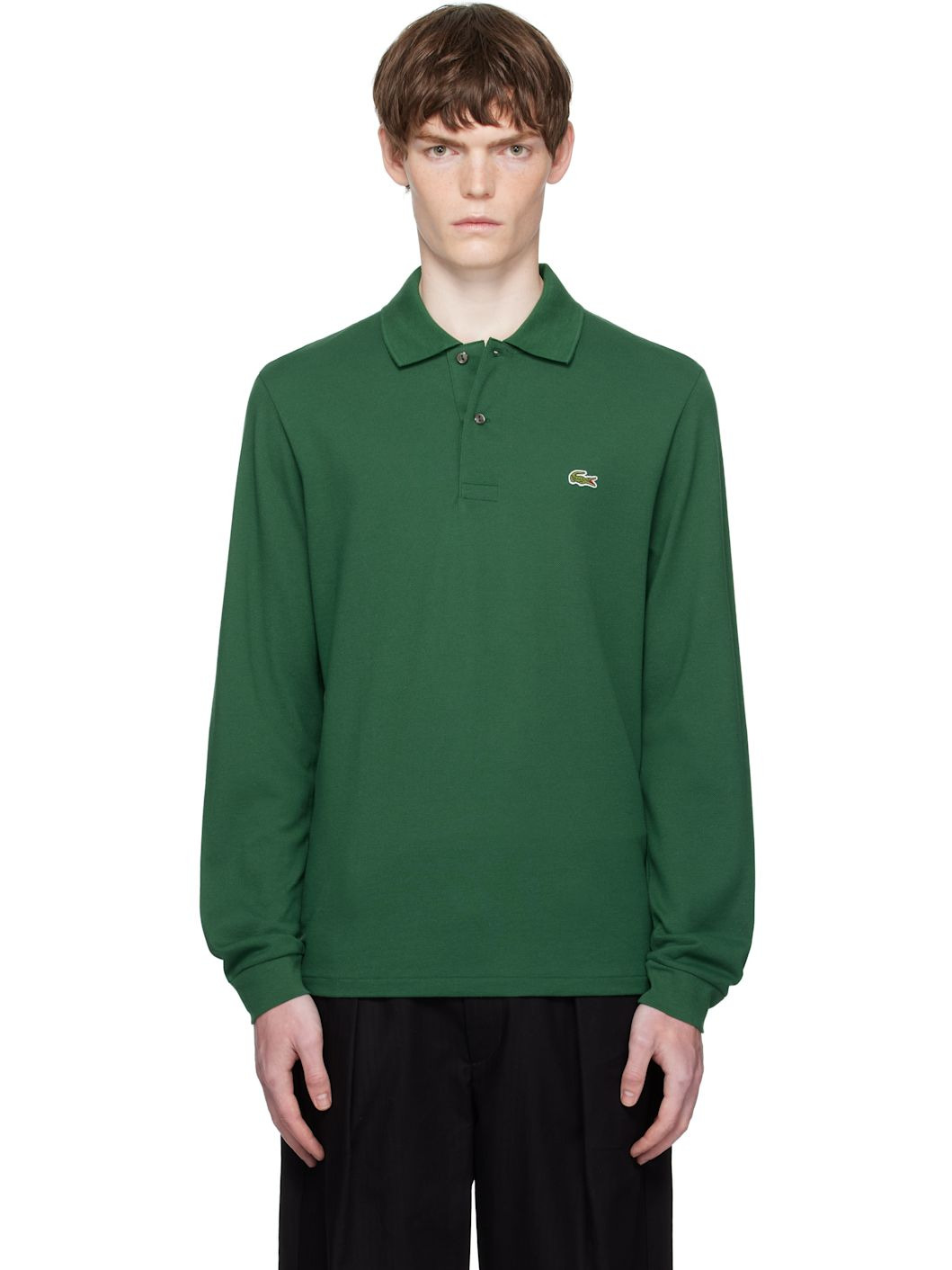 Green Classic Fit Long Sleeve L.12.12 Polo - 1