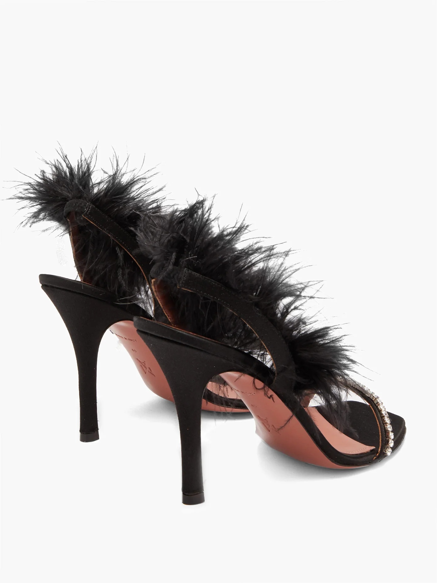 Adwoa crystal and feather-trimmed satin sandals - 5