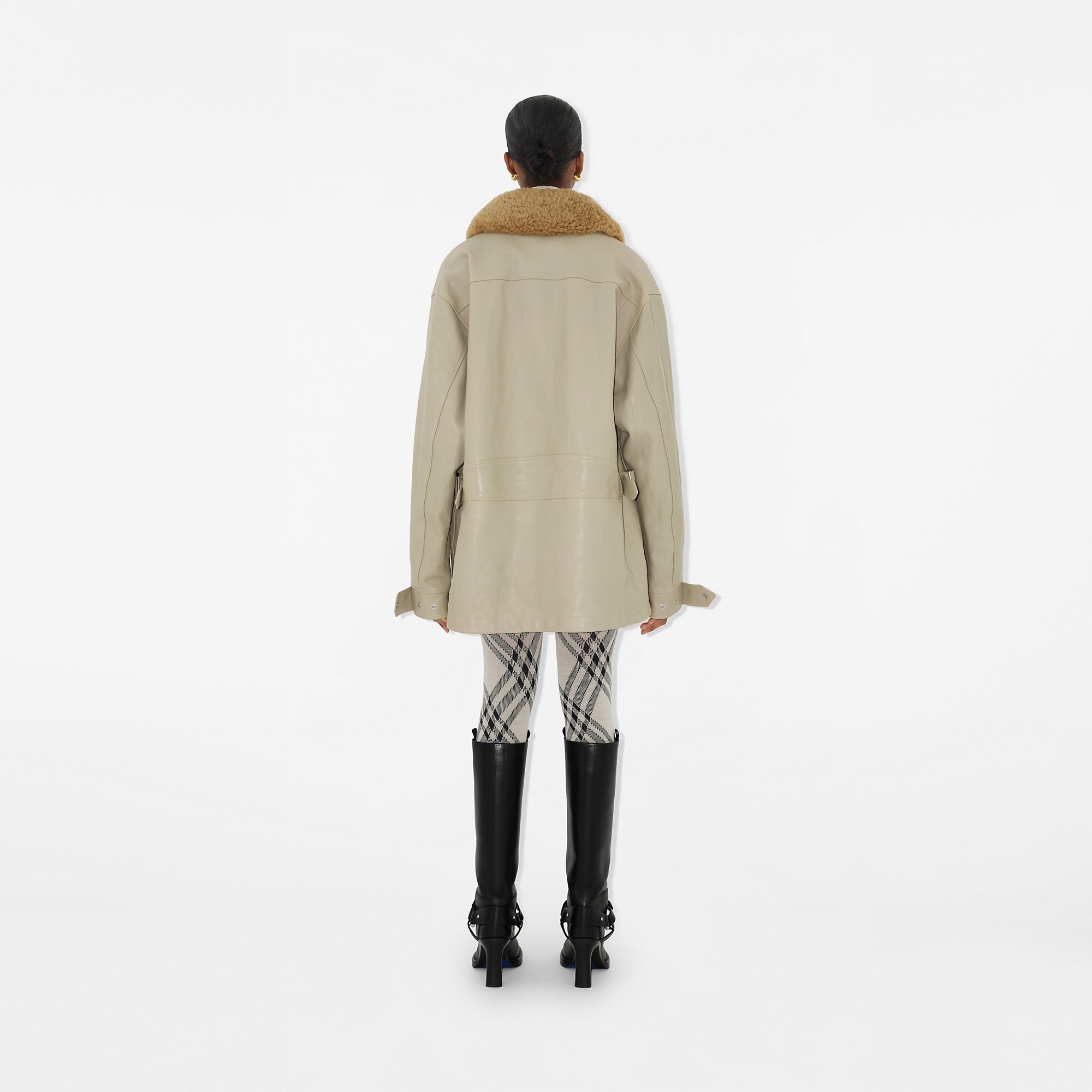 Short Leather Car Coat - 4
