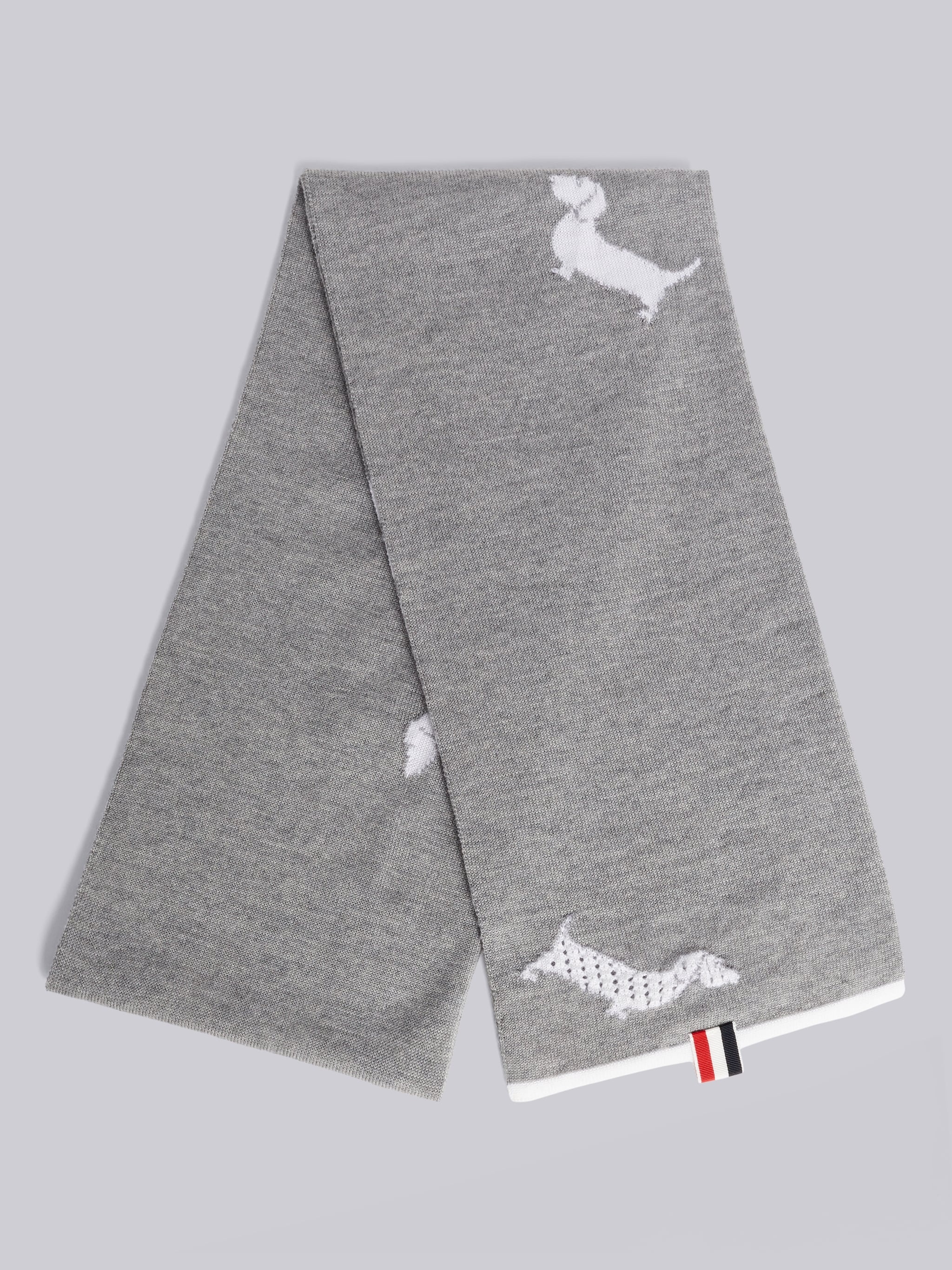 Light Grey Extrafine Merino Hector Icon Half Drop Intarsia 4-Bar Stripe Scarf - 3