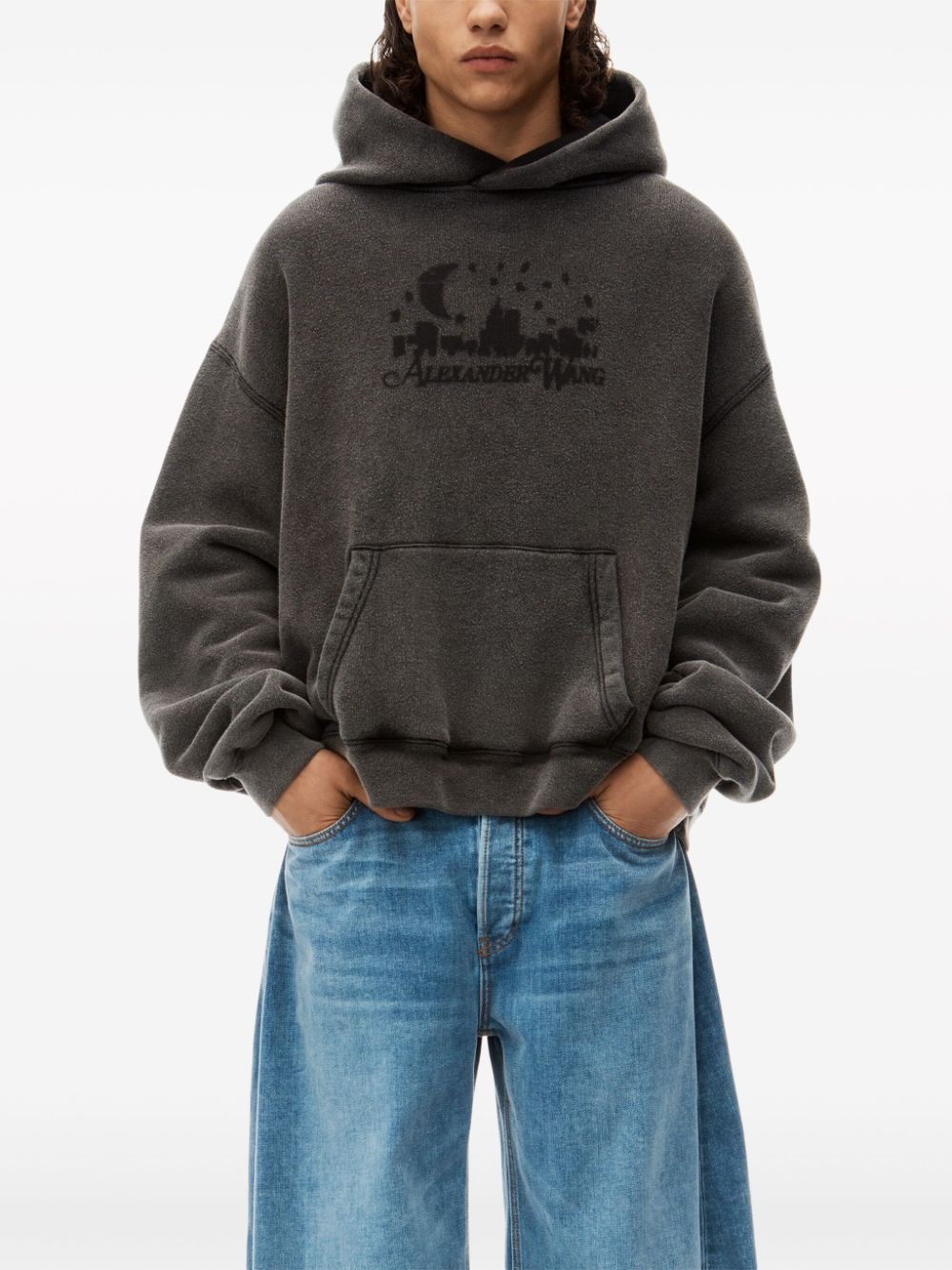 logo-jacquard cotton hoodie - 3