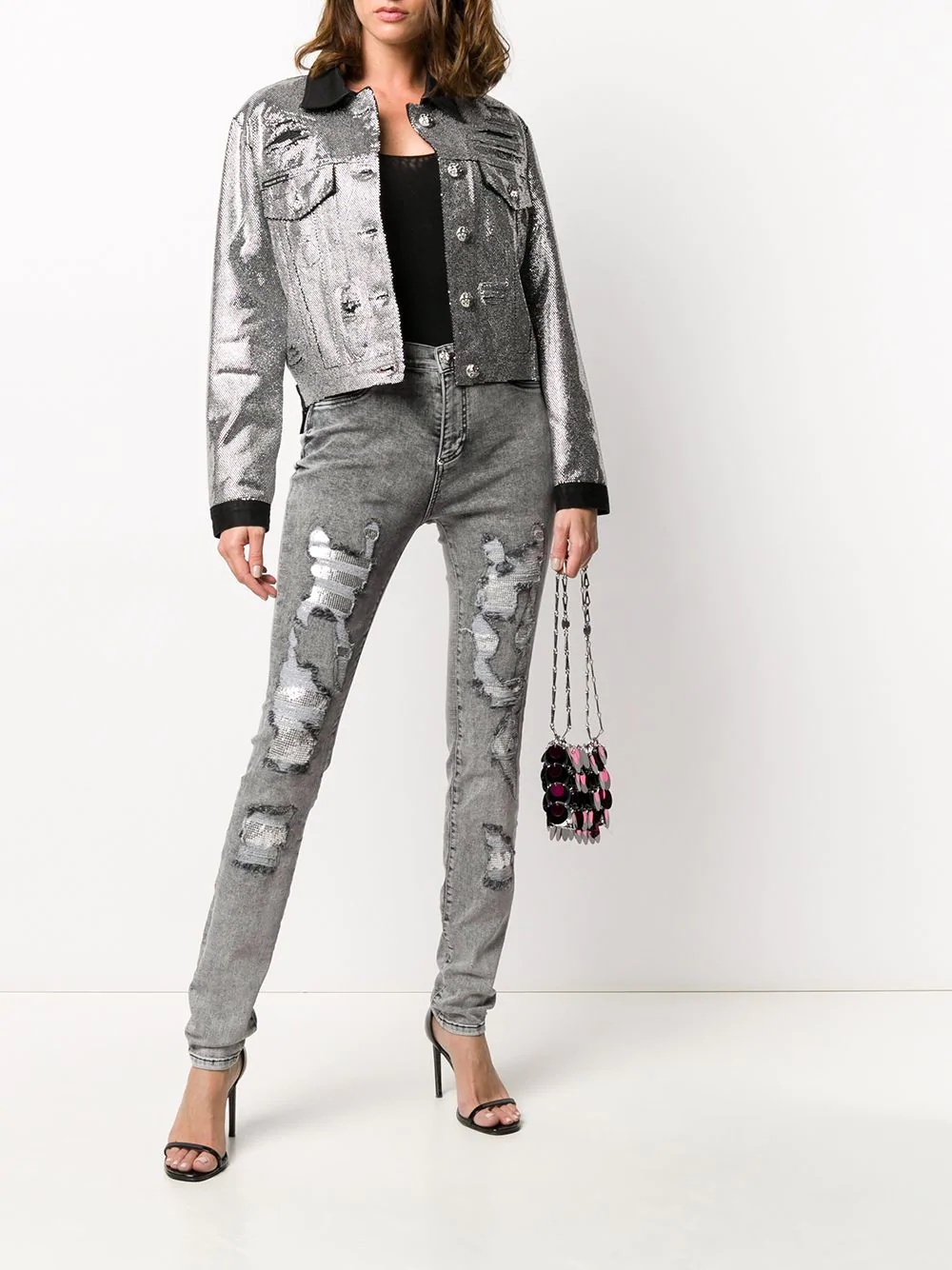 distressed-effect embellished jeans - 2