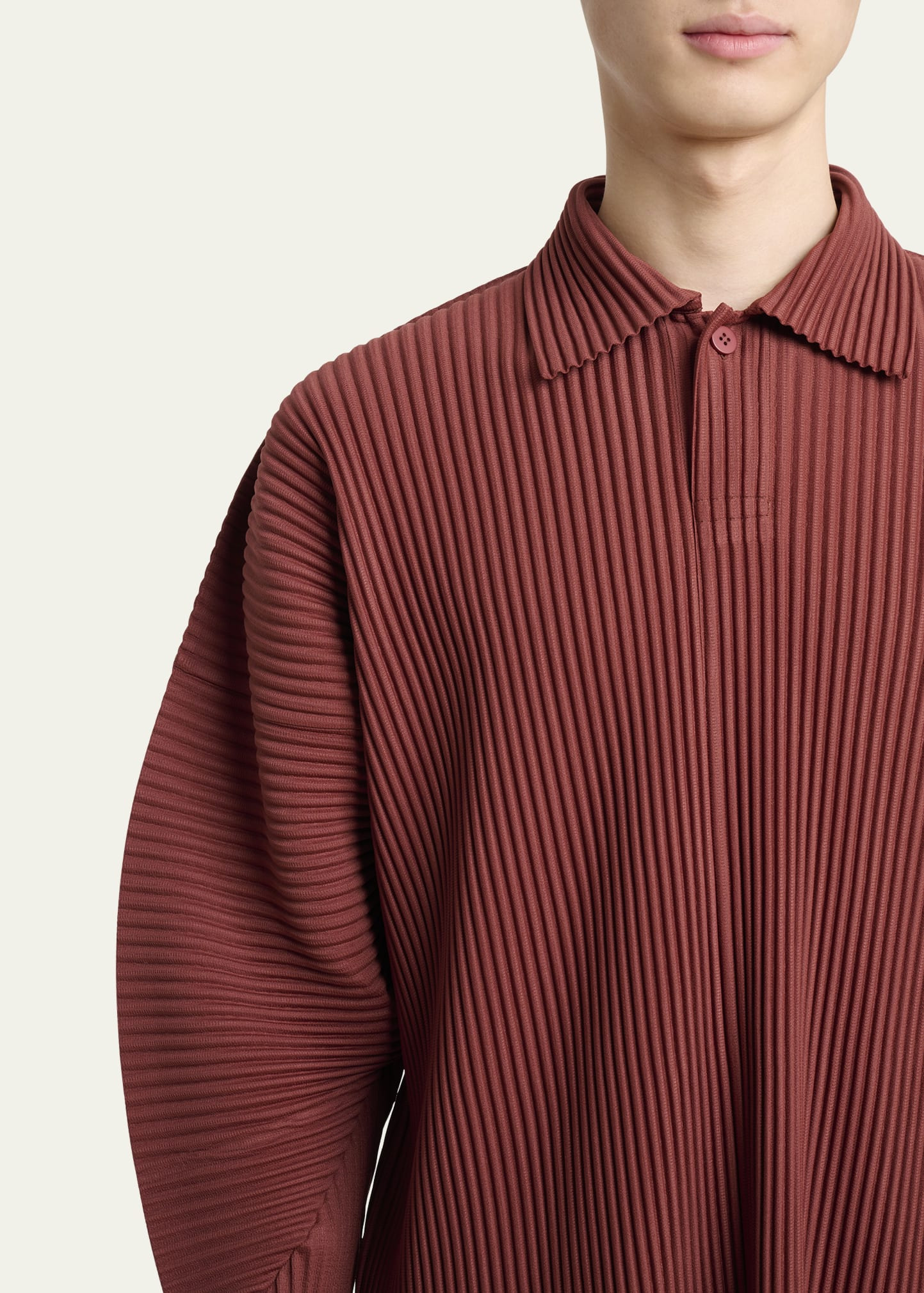 Men's Pleated Long-Sleeve Polo Shirt - 5