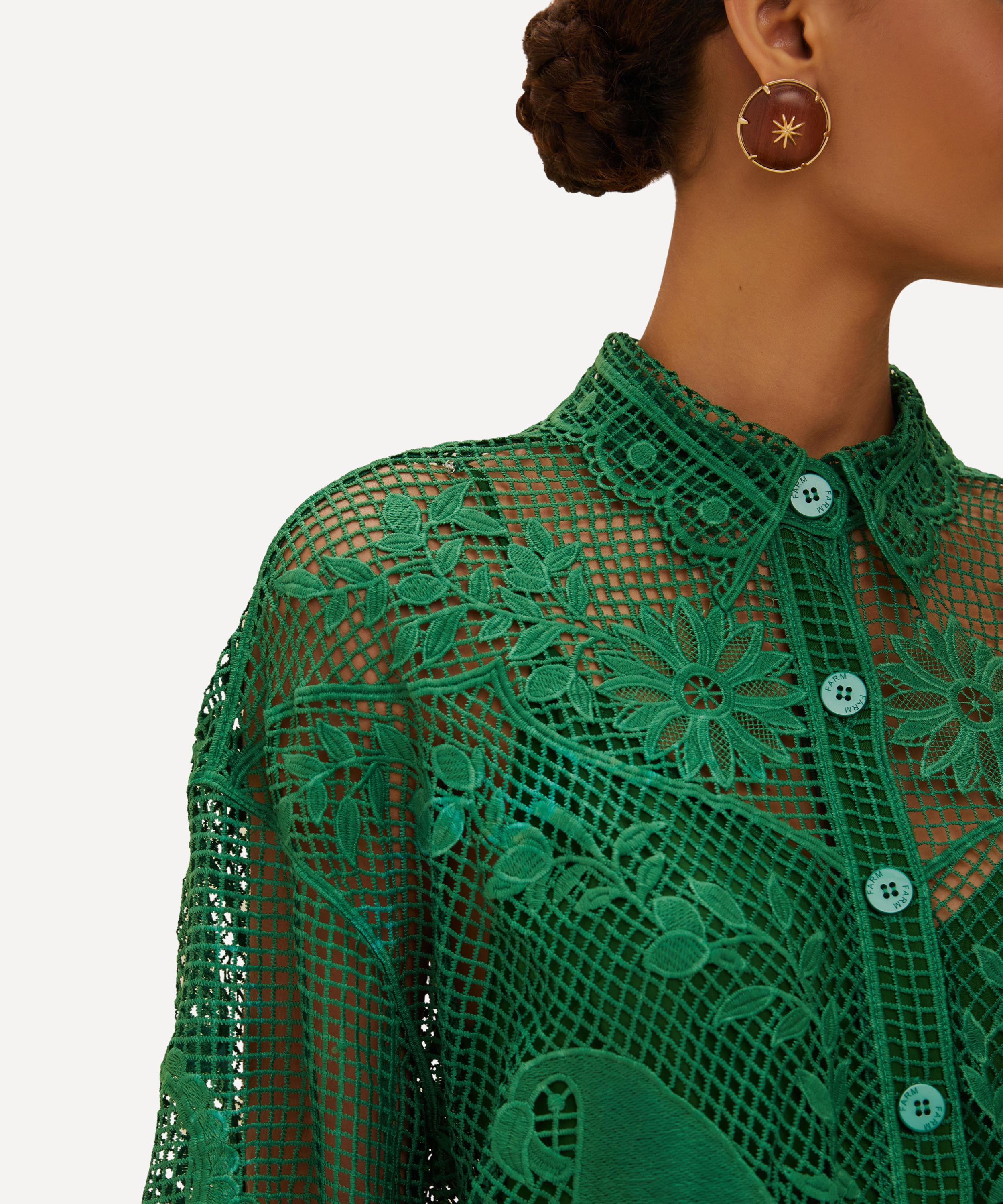 Green Landscape Guipure Shirt - 3