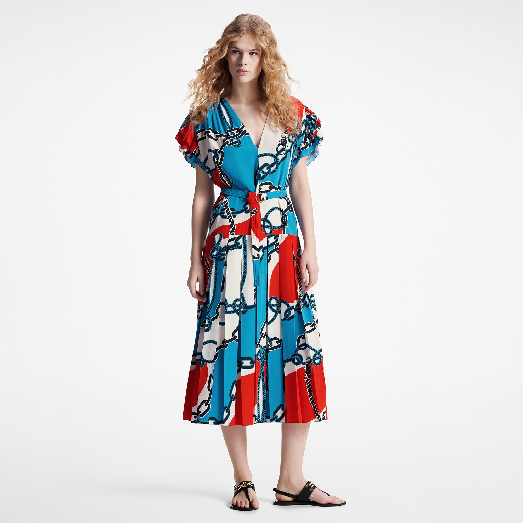 Nautical Print Butterfly Sleeve Dress - 2