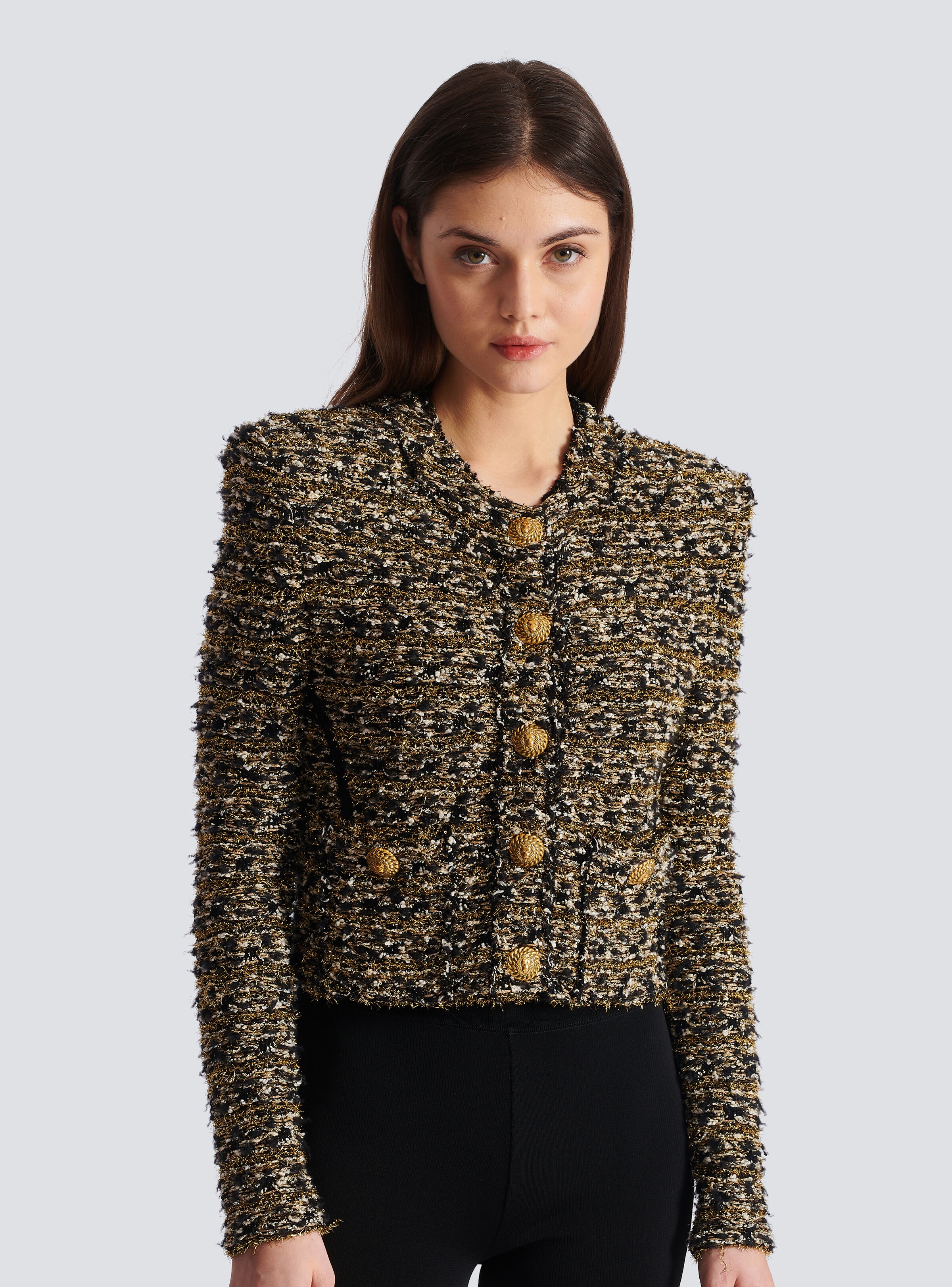 Cropped lurex tweed jacket - 7