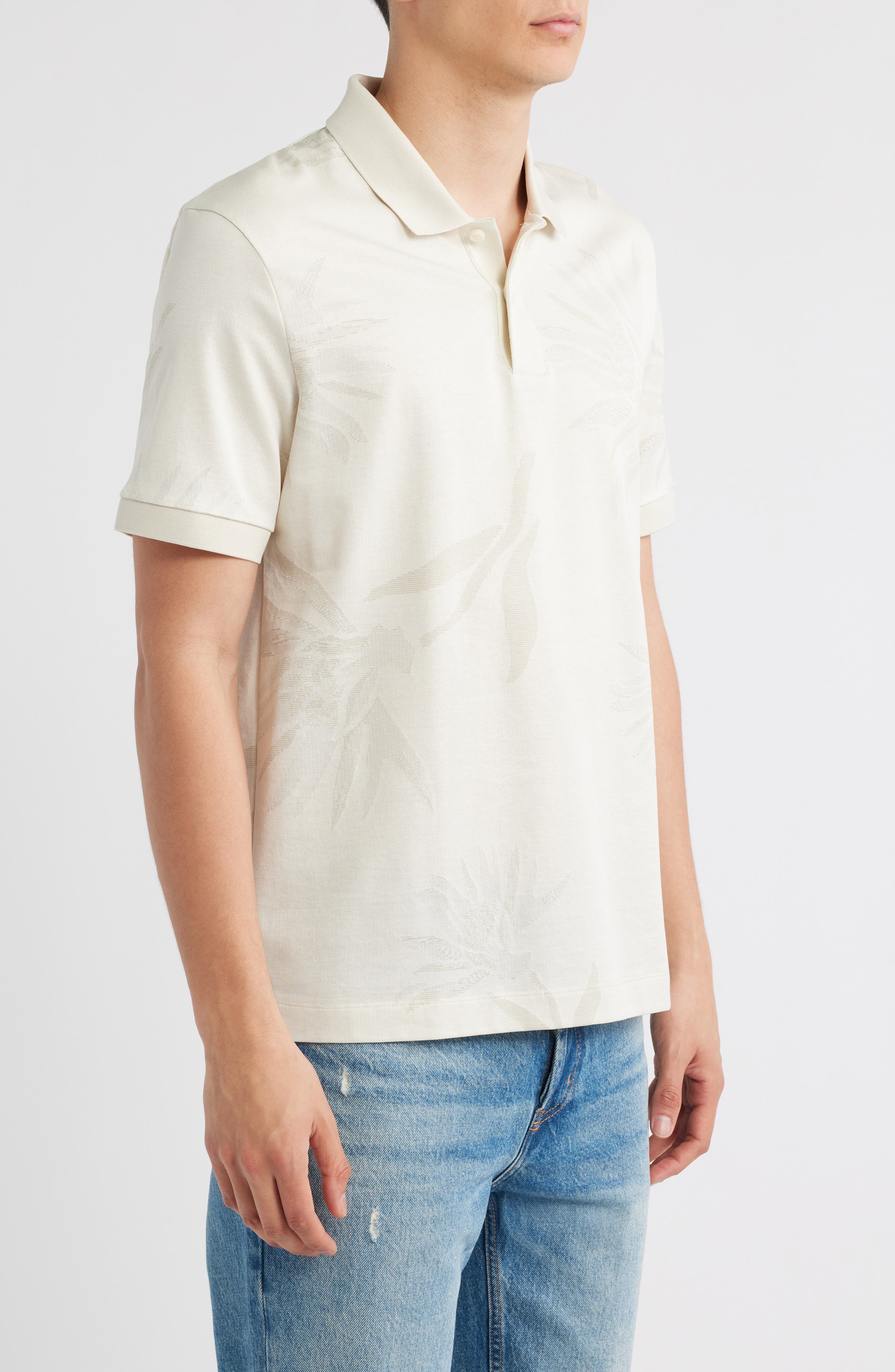 BOSS Parris Floral Jacquard Polo in Open White at Nordstrom - 3