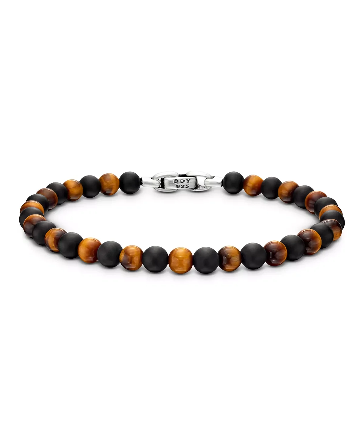 Men's Spiritual Beads Alternating Bracelet in Sterling Silver with Black Onyx and Tigers Eye, 6mm - 1