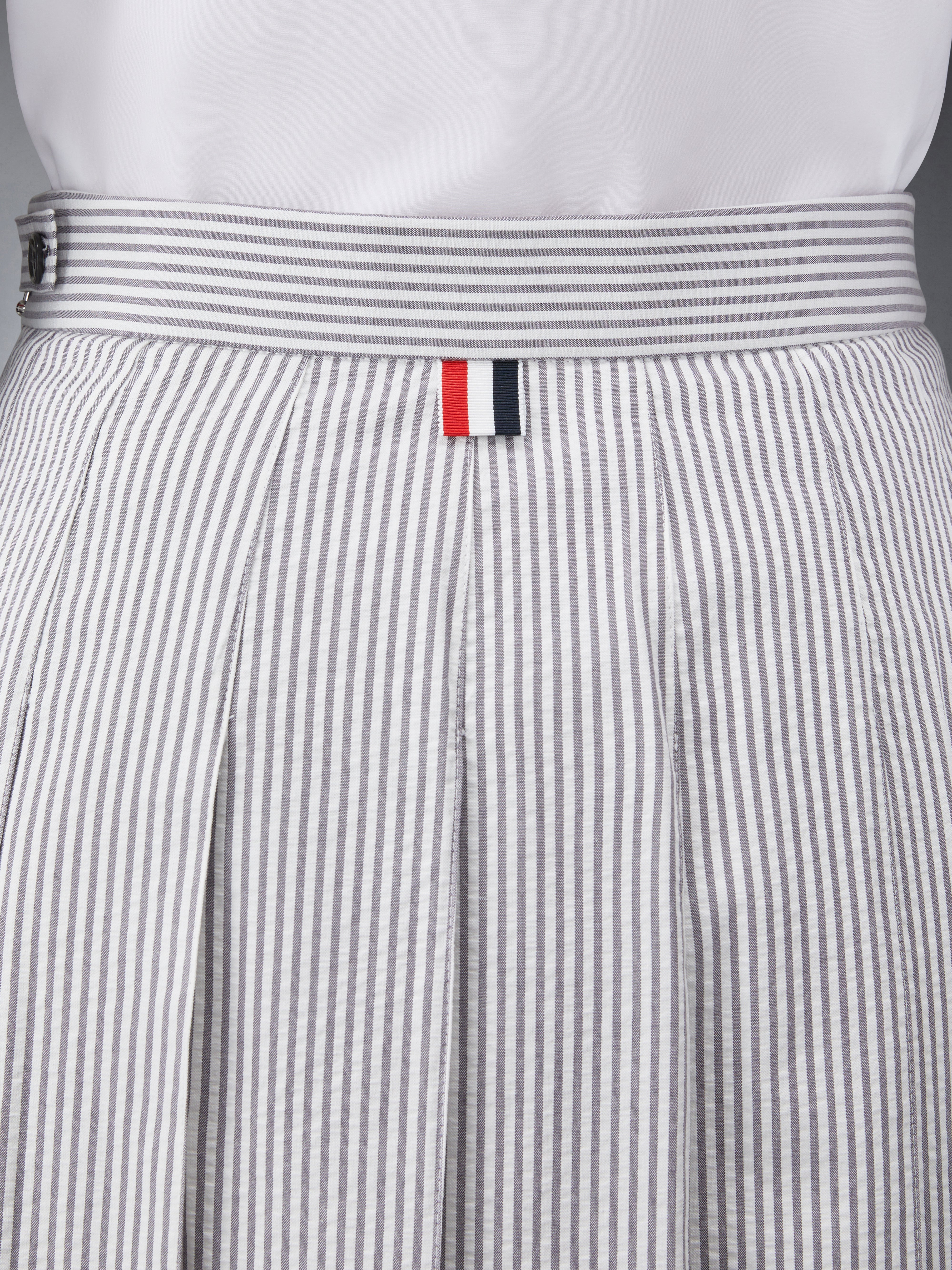 Seersucker Pleated Midi Skirt - 6