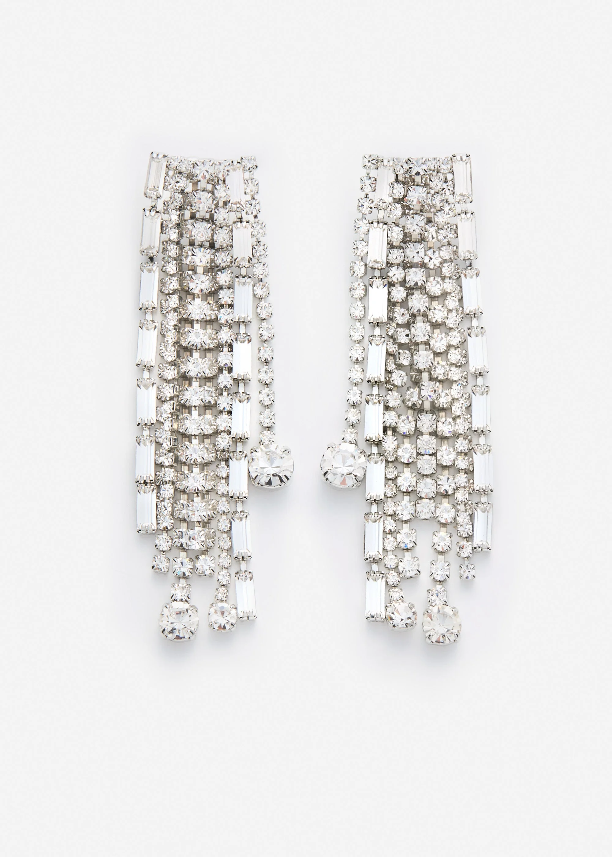 Geometric crystal fringe earrings in silver - 1