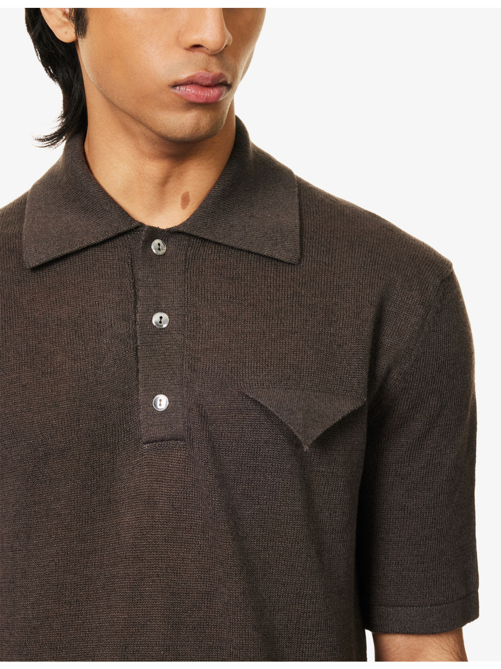 Knitted Short-Sleeves Linen and Cotton Polo Shirt - 5