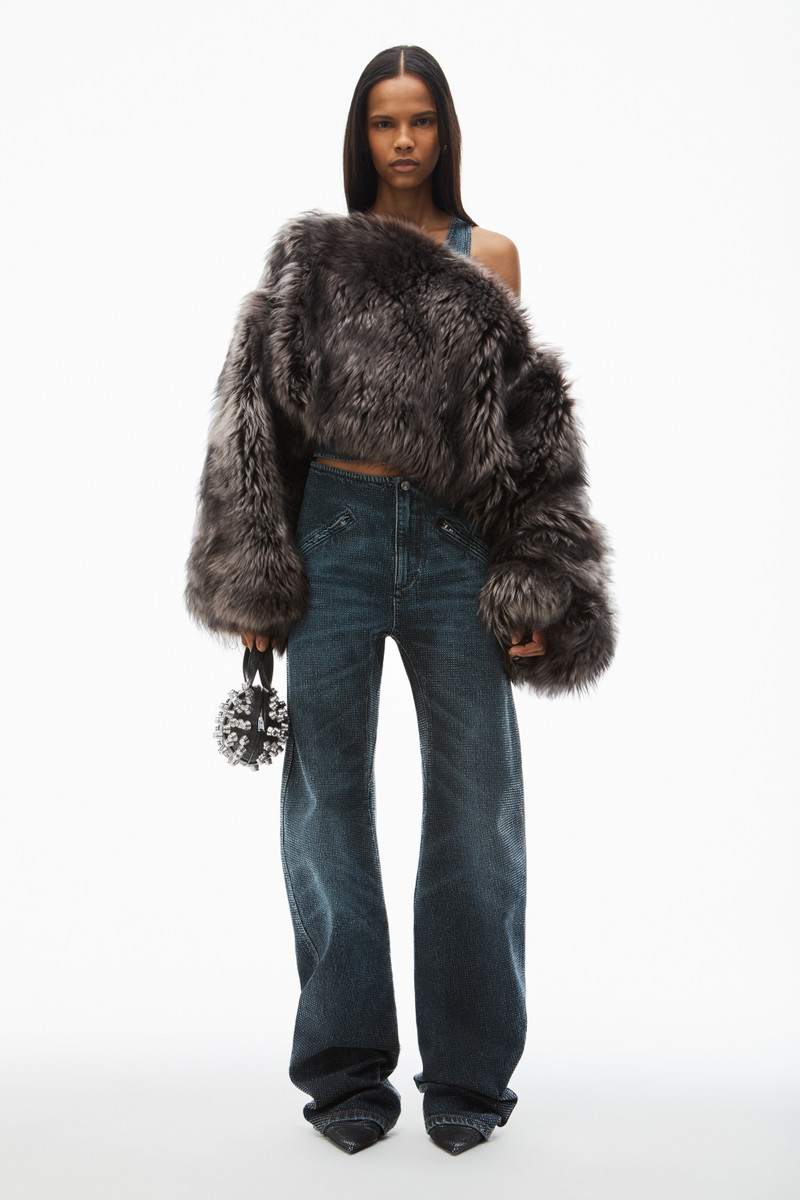Alexander Wang clear crystal hotfix moto pant in cotton denim outlook