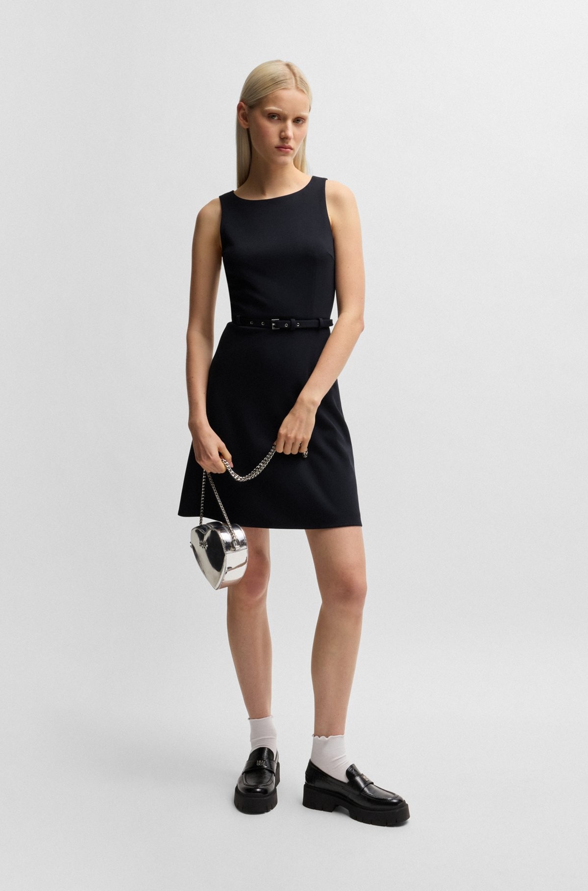 A-LINE DRESS WITH BUCKLED BELT - 2