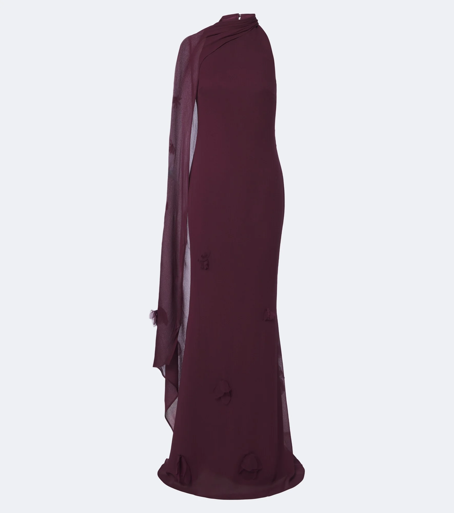 Floral-appliqué scarf-detail gown - 1