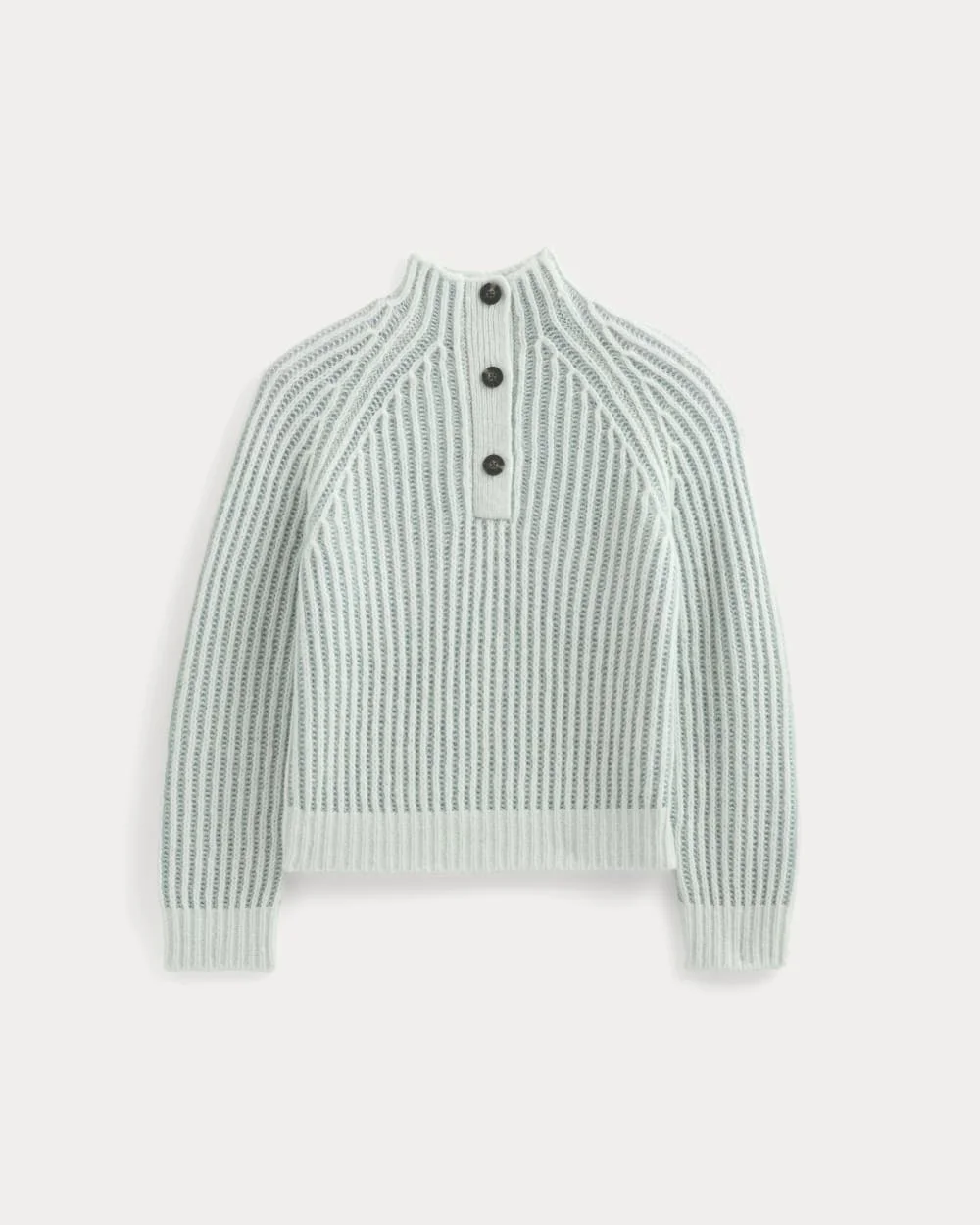 FUNNEL-NECK RIBBED HENLEY SWEATER - 1
