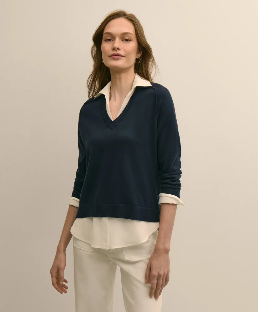 Supima® Cotton Layered Sweater-Shirt - 1