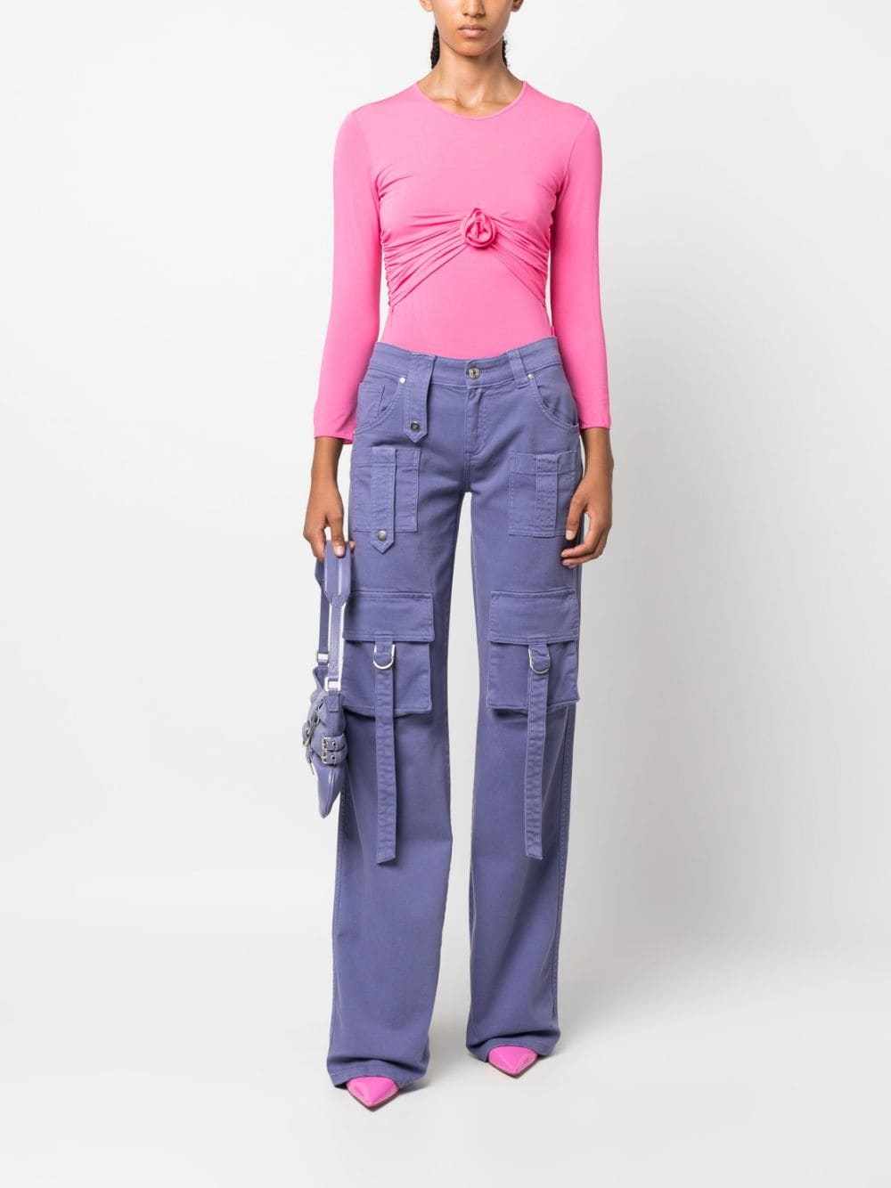floral-appliquÃ© gathered T-shirt - 2