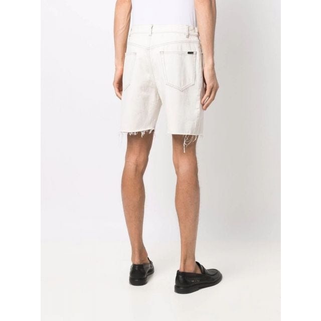 Frayed hem white denim Shorts - 4