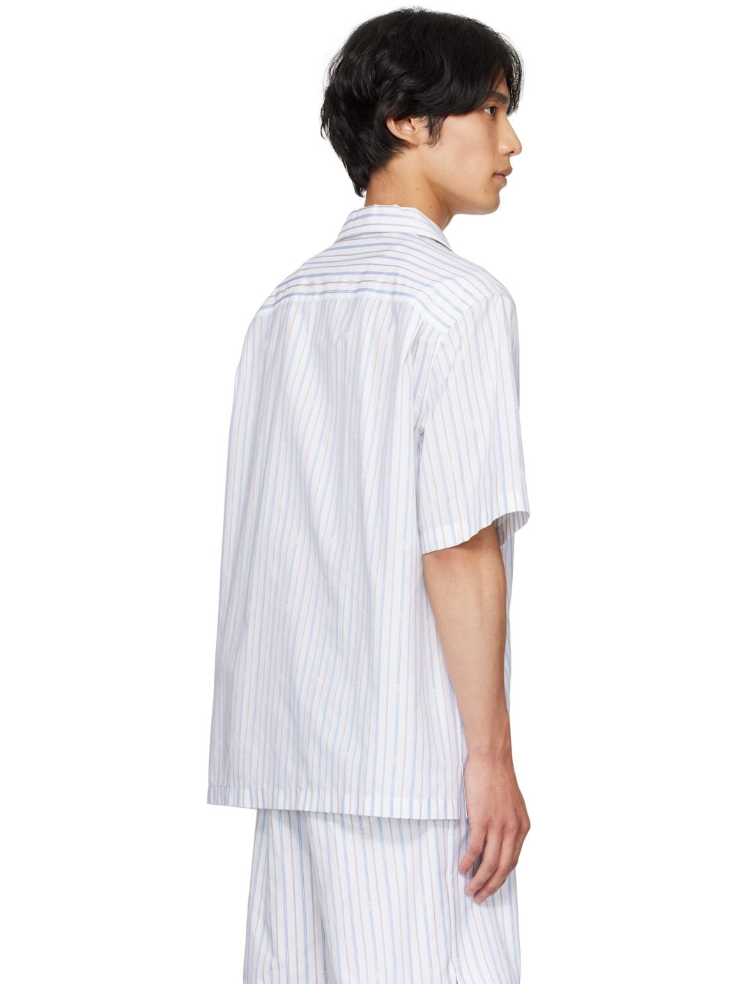 White & Blue Skull Stripe Shirt - 3
