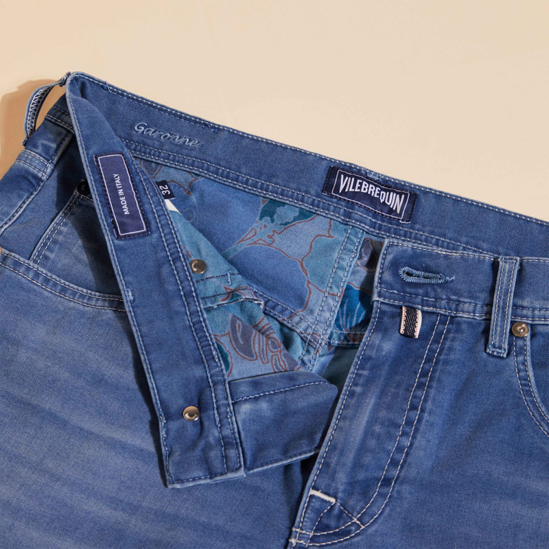 Men 5-Pockets Denim Bermuda Shorts Tropical Turtles 6