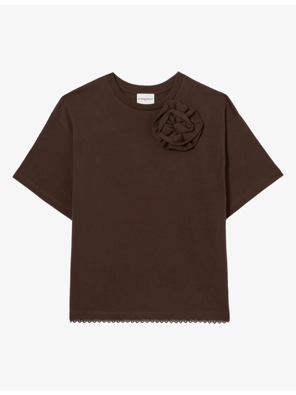 Flower-Embellished Short-Sleeved Cotton-Jersey T-Shirt - 1