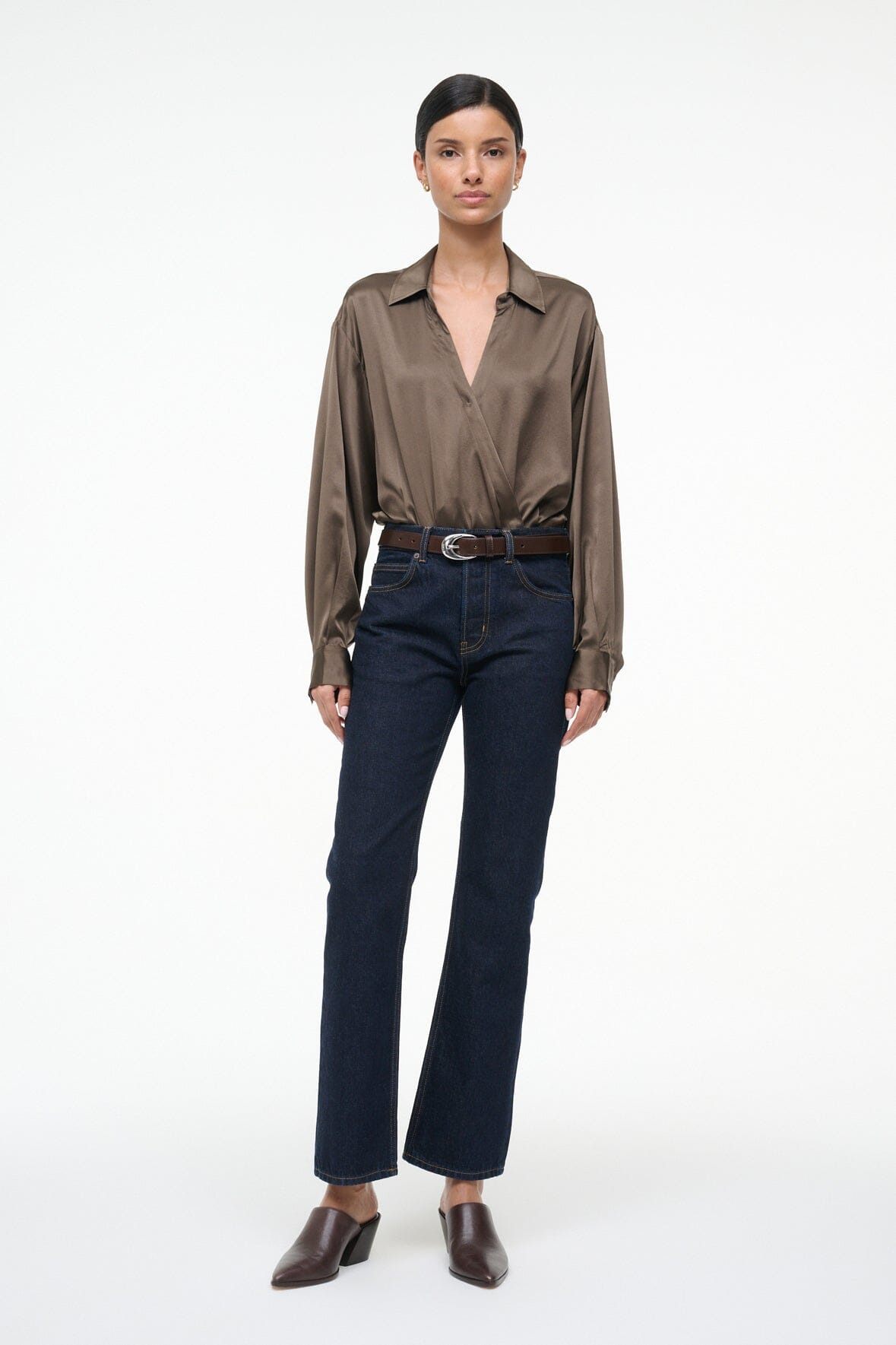 STAUD EVE SILK BODYSUIT TAUPE - 5