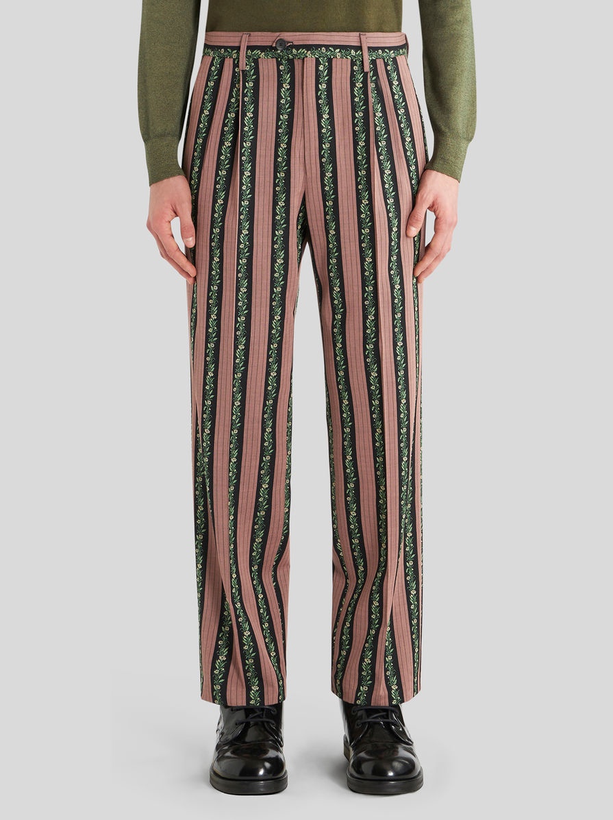 STRIPED FLORAL JACQUARD TROUSERS - 2