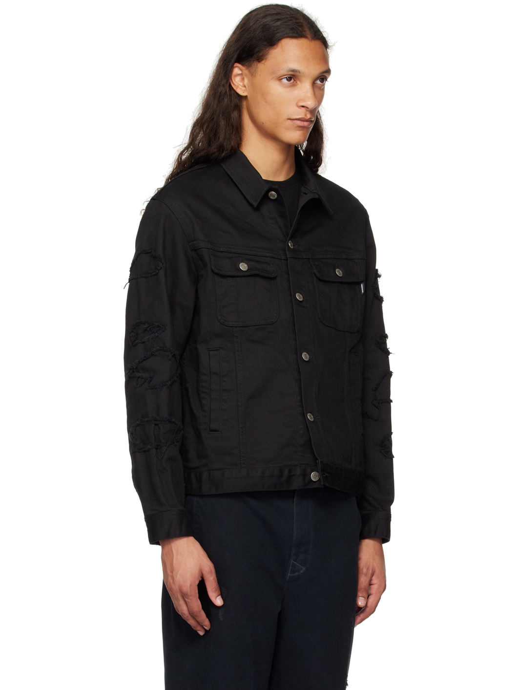 Black Distressed Denim Jacket - 2