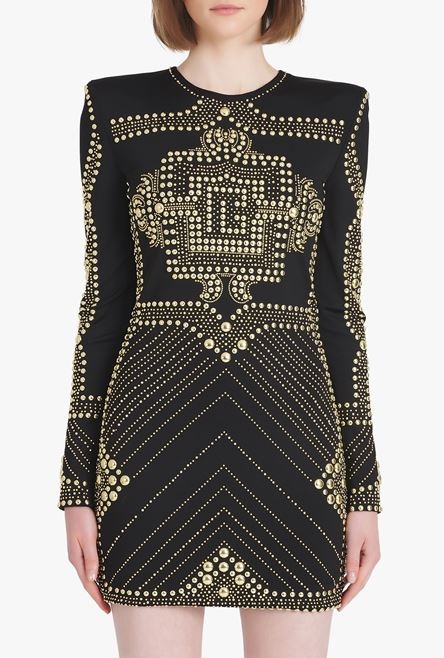 Short black dress with embroidered gold-tone studs - 5