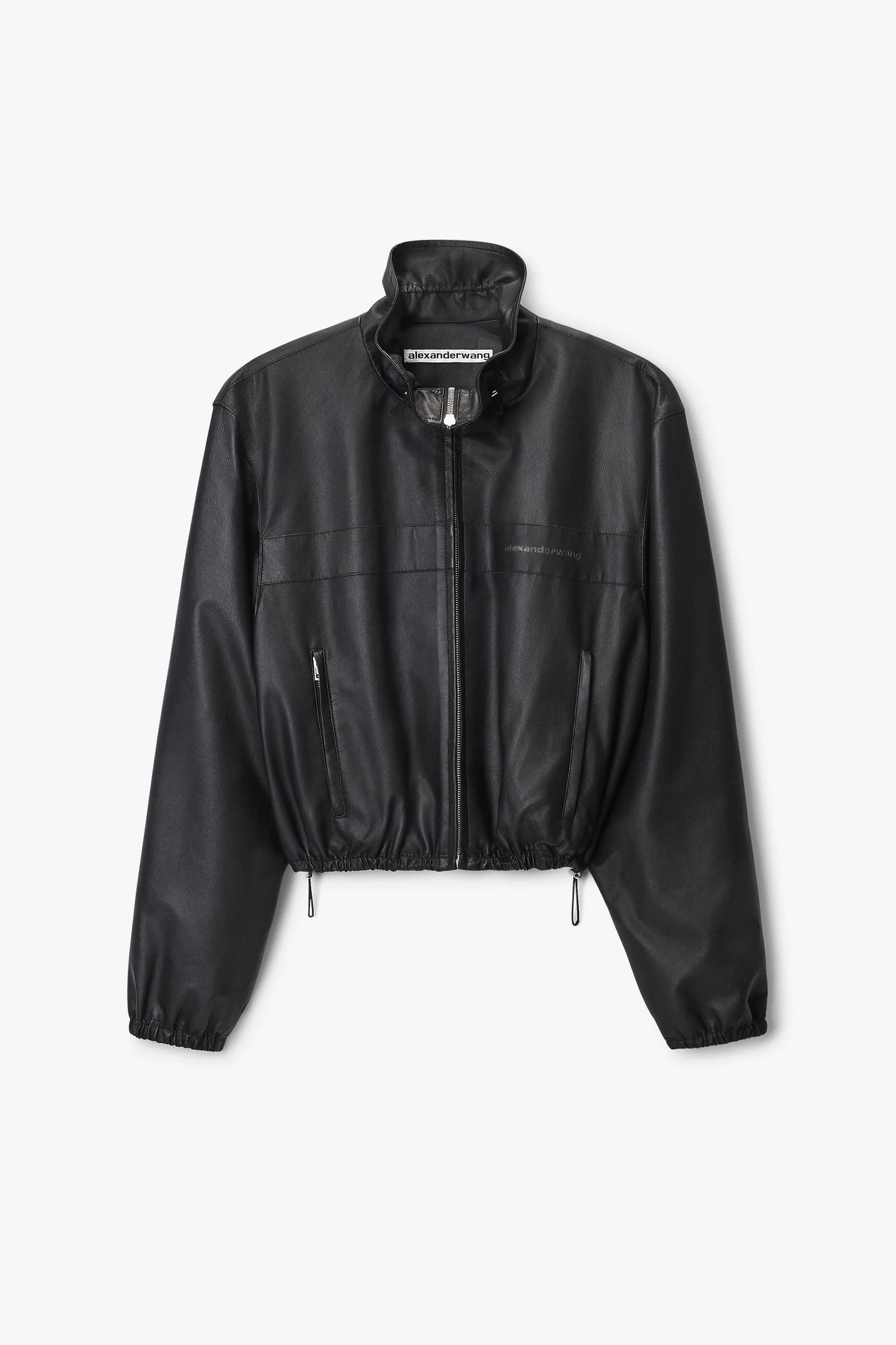 cropped leather jacket with gathered collar - 1