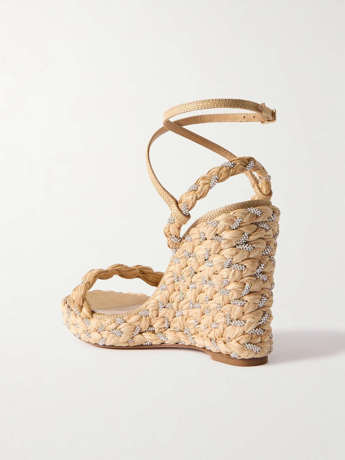 Costiera 120 crystal-embellished cord-trimmed raffia platorm wedge sandals - 3