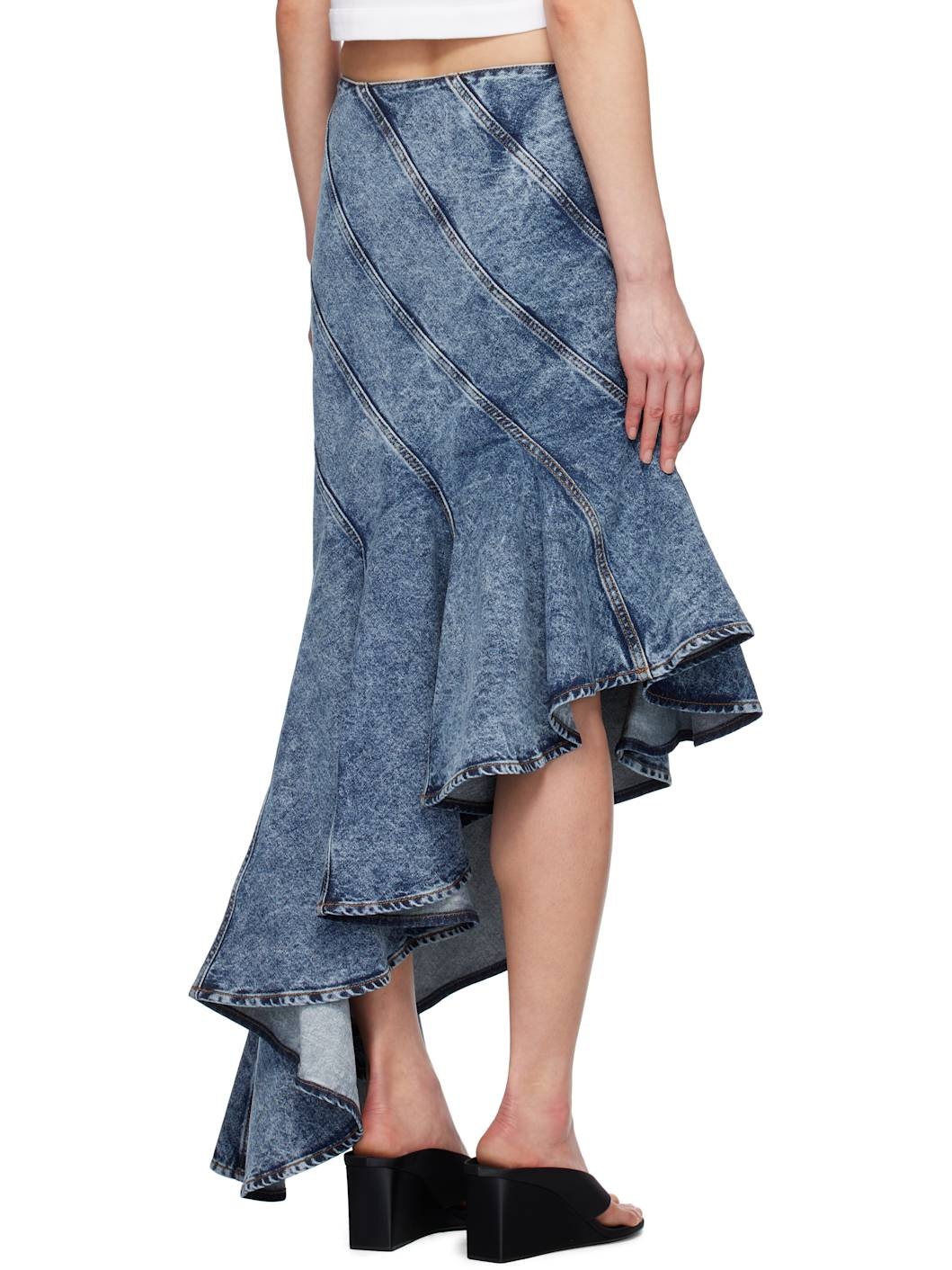 Blue Spiral Denim Midi Skirt - 3