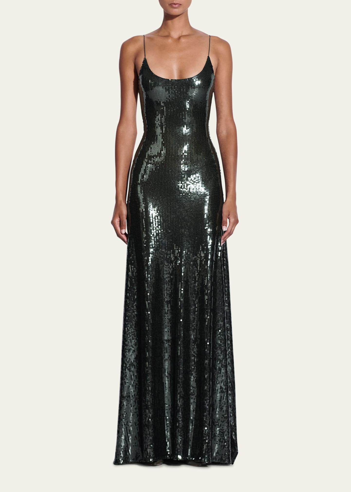 Singlet Backless Mesh Sequined Gown - 2