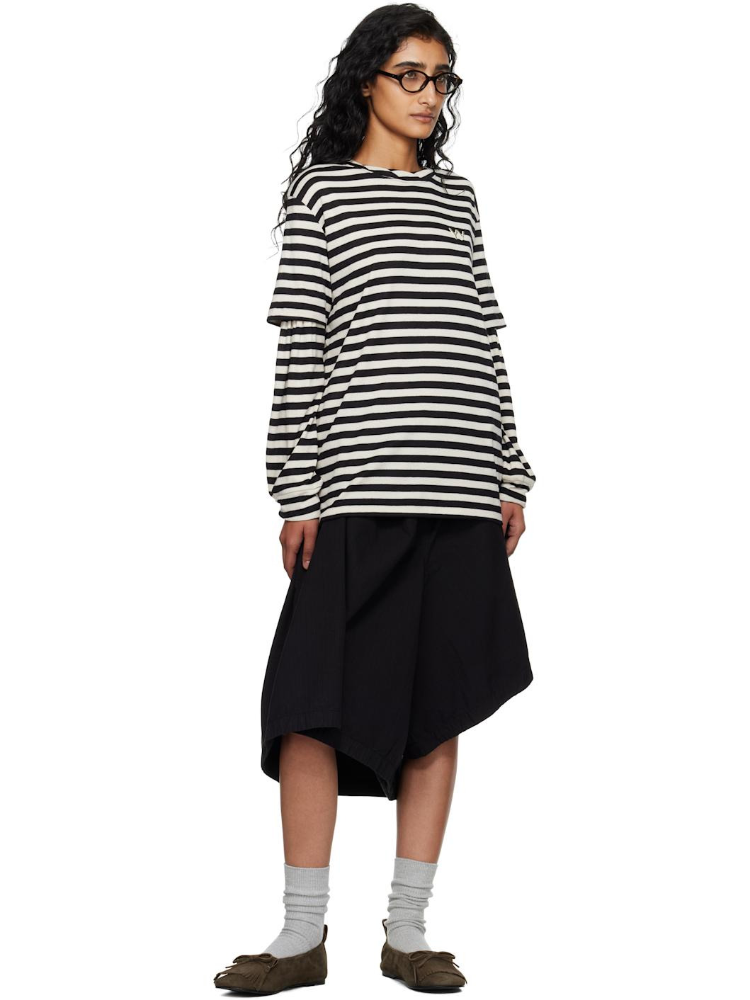 Black & Off-White Layered Stripe T-shirt - 4