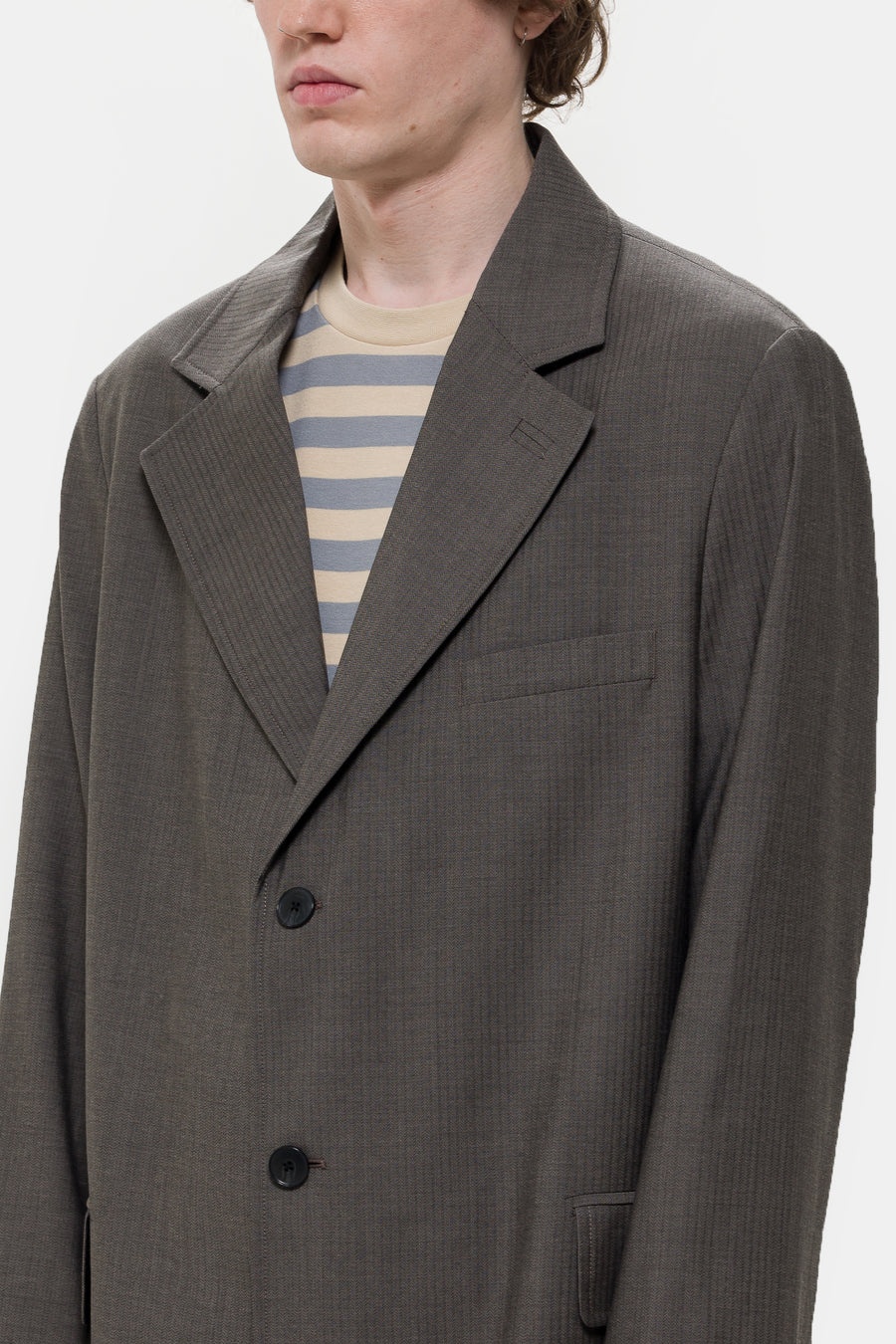 Evening Coat in Dark Taupe Herringbone - 4
