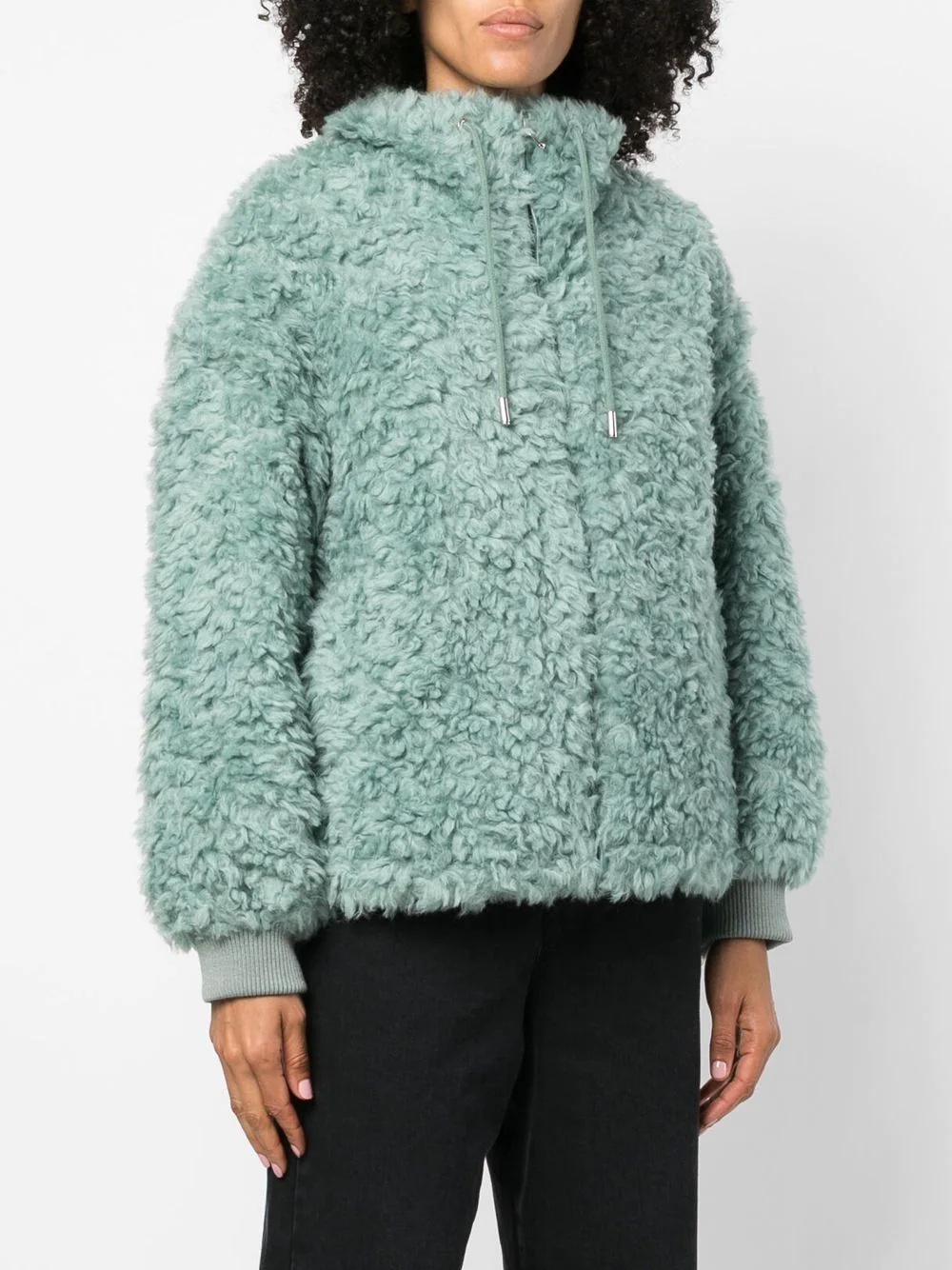 drawstring shearling jacket - 3