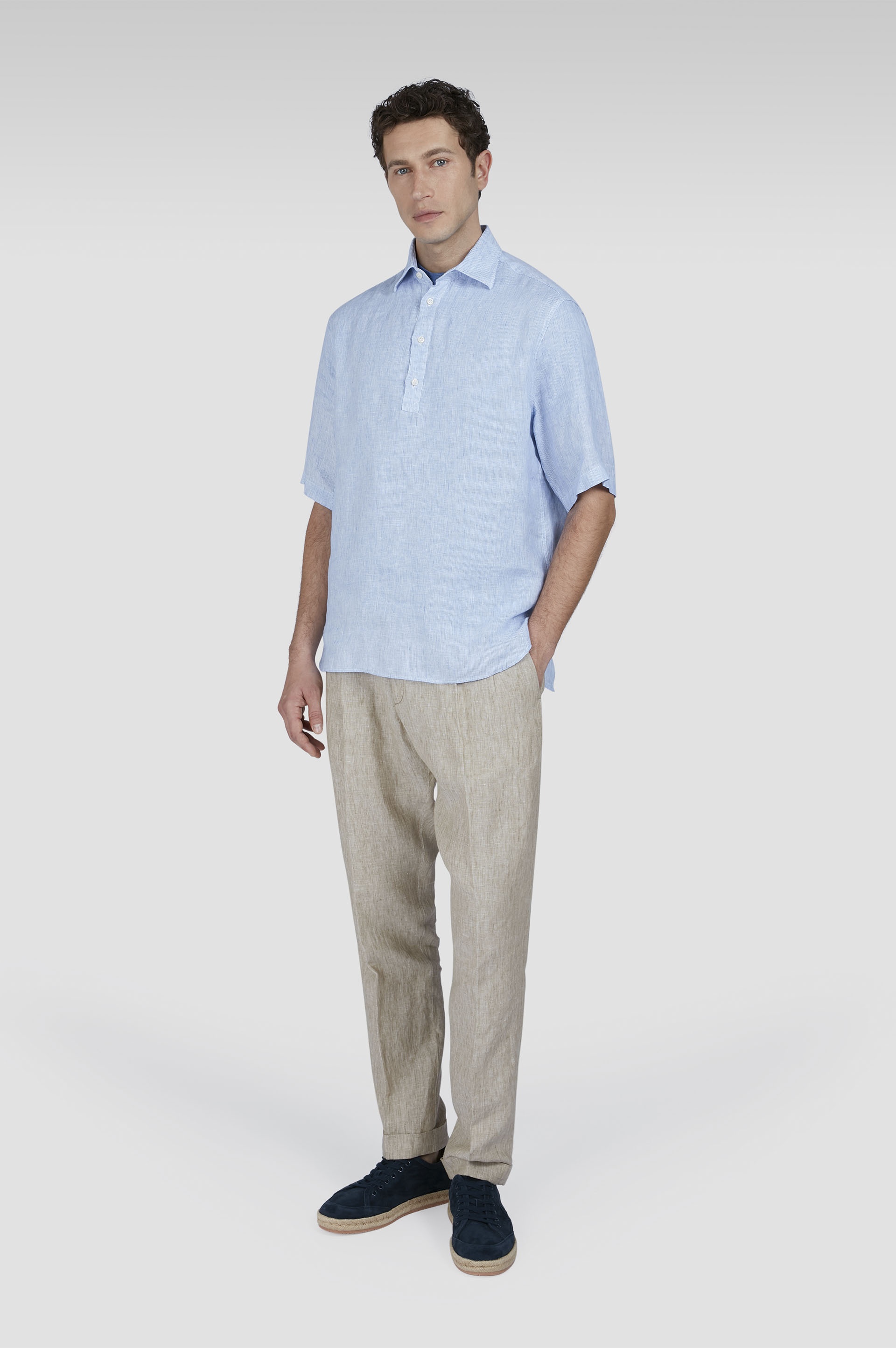 LINEN POPOVER SHIRT WITH SHORT SLEEVES - 2
