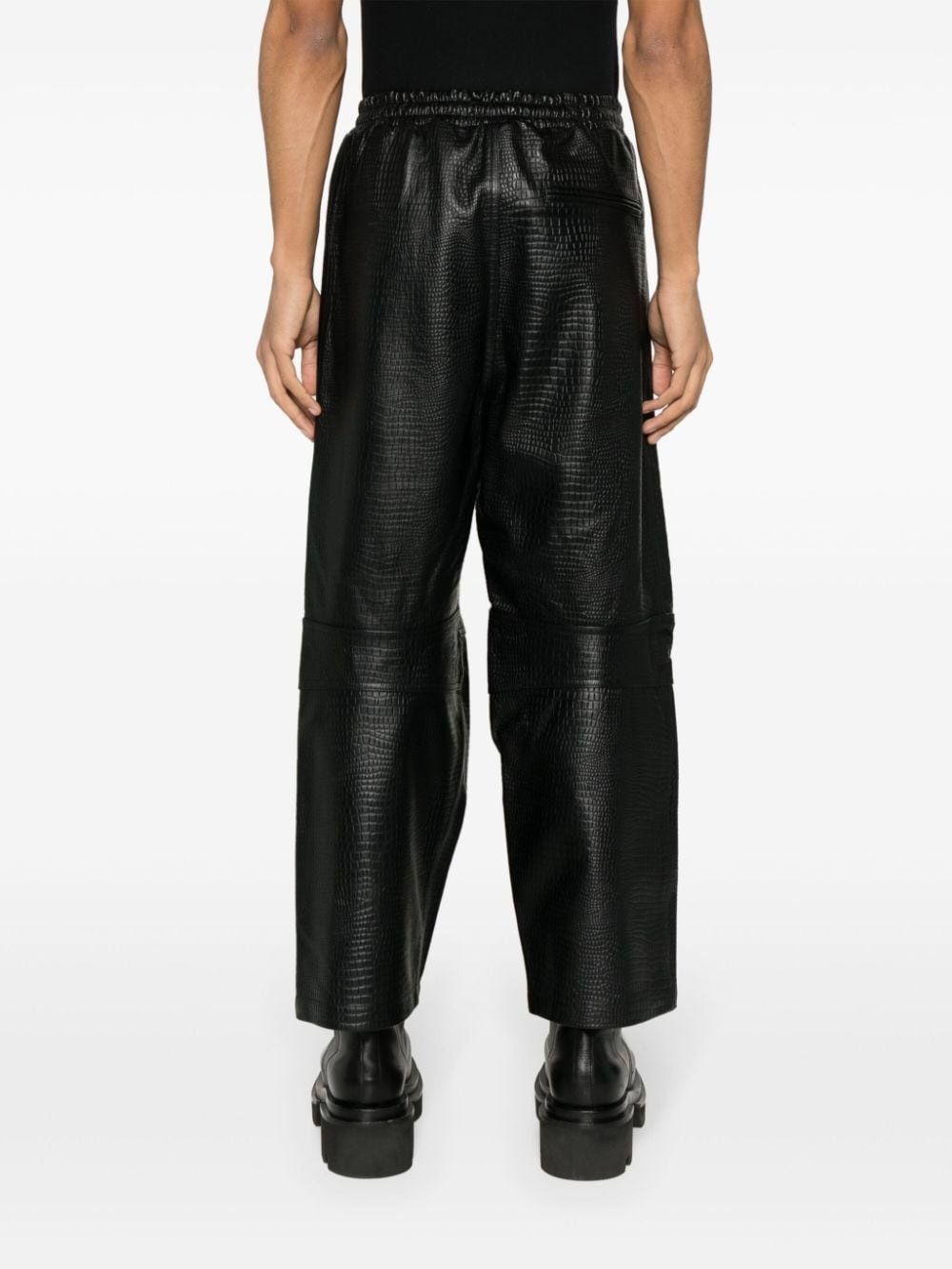 crocodile-pattern leather track pants - 4