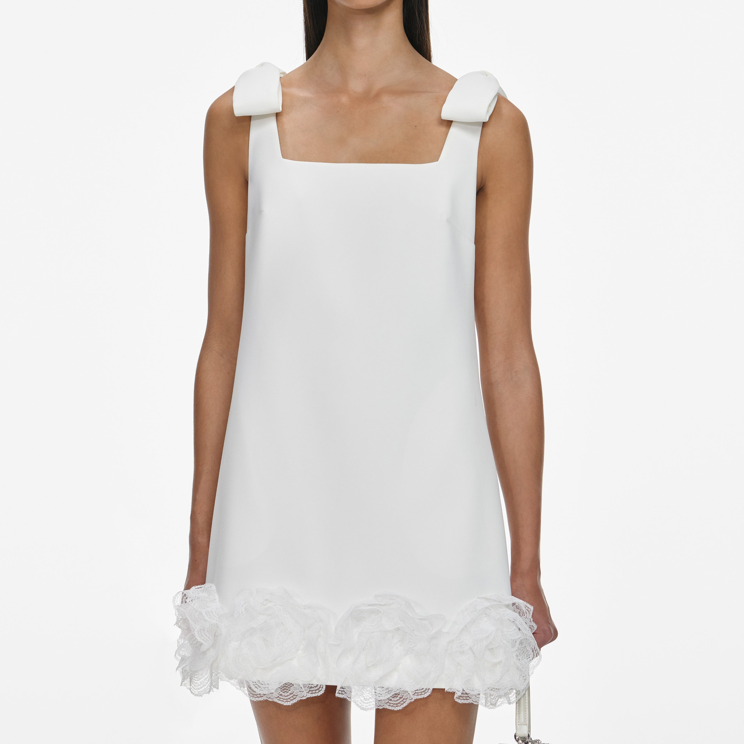 White Crepe 3D Flower Mini Dress - 4