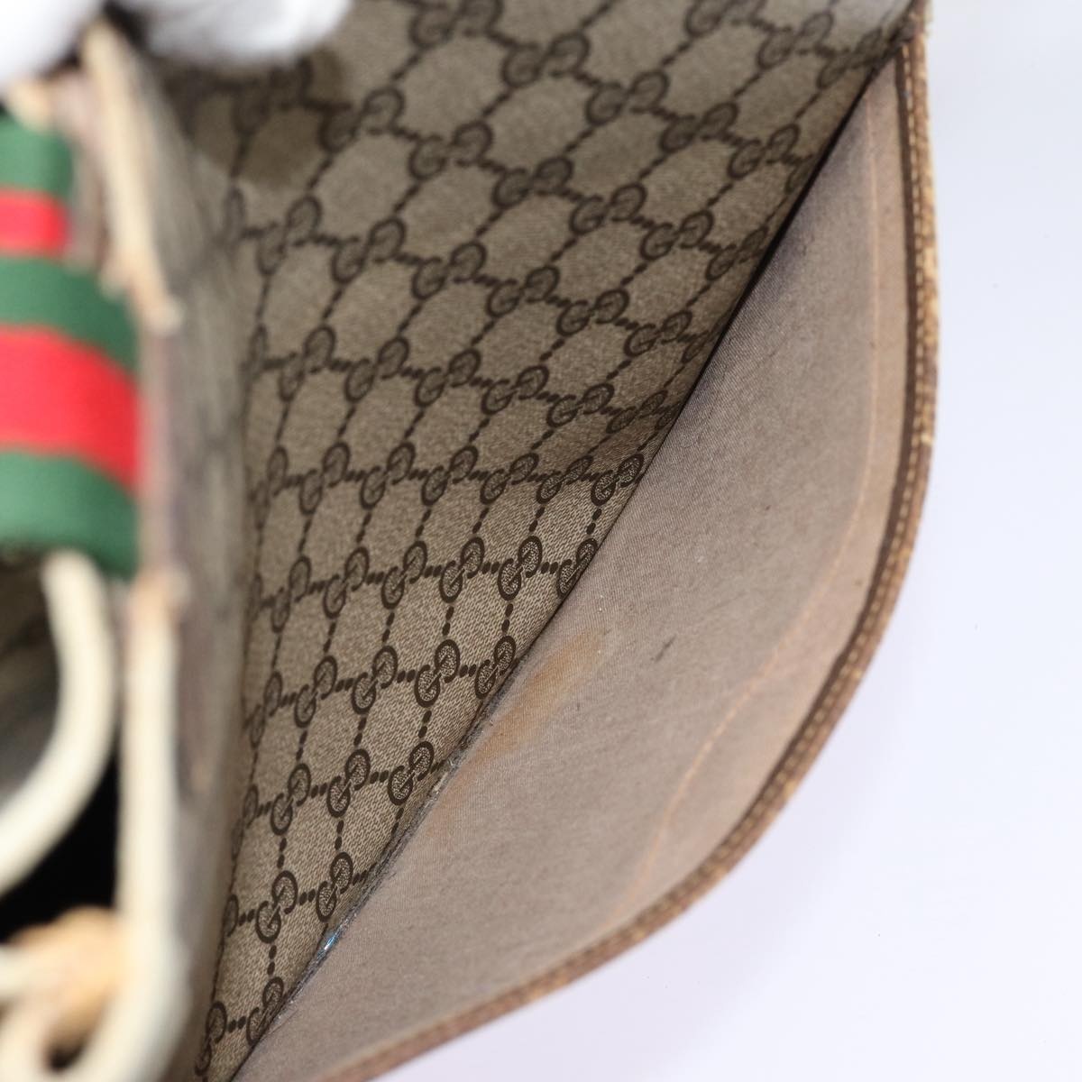 GUCCI GG Supreme Web Sherry Line Tote Bag Pvc Beige Red 40 02 003 - 11