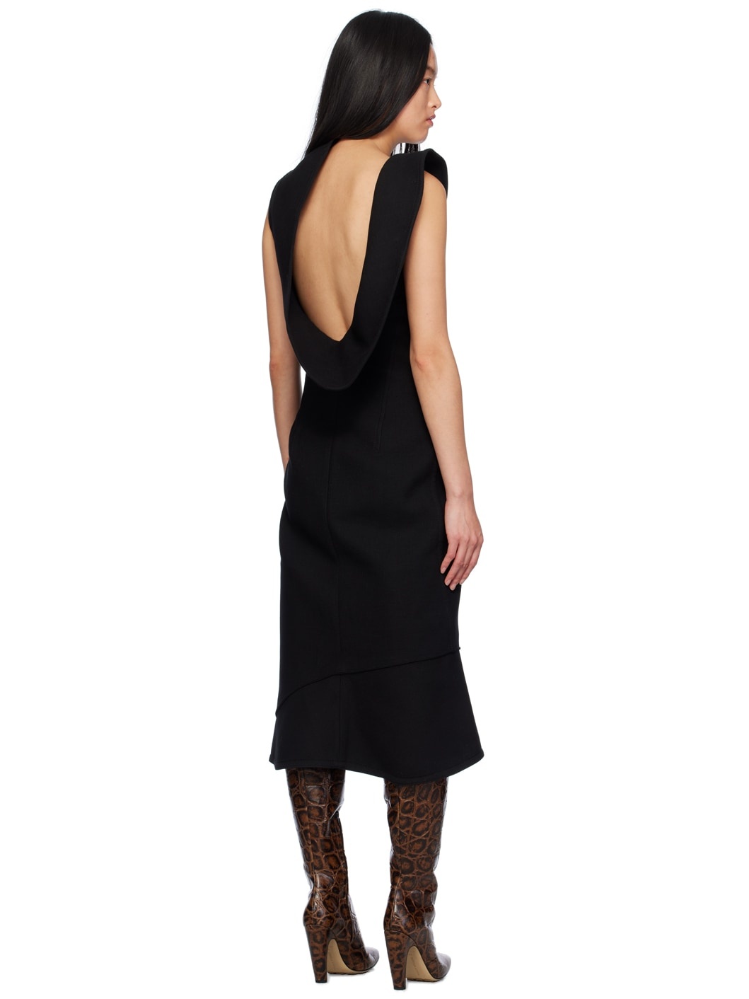 Black Structured Midi Dress - 3