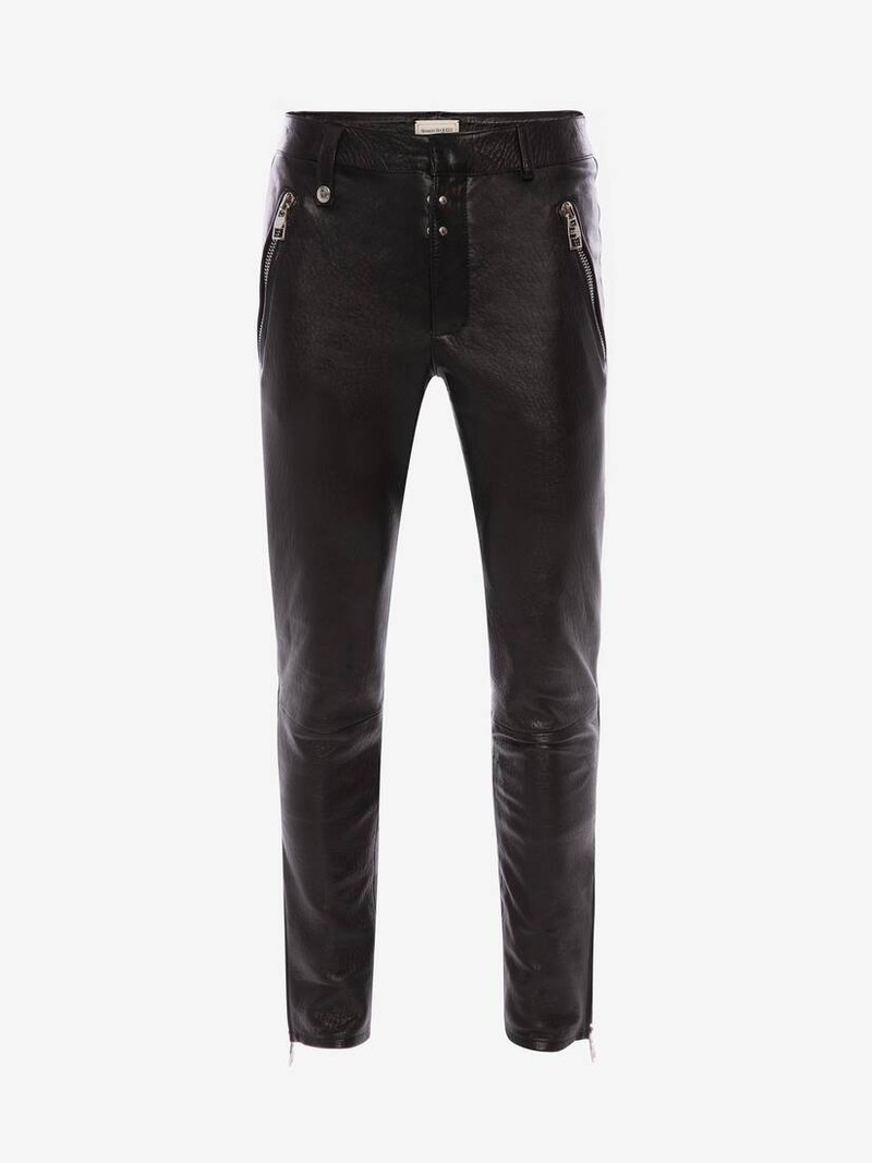 Mcqueen Classic Leather Biker Pants in Black 1