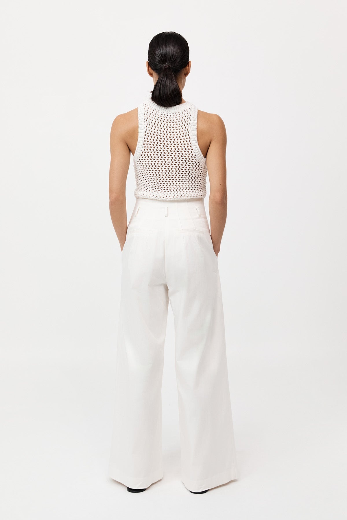 Cotton Paperbag Waist Trousers - Off White - 5