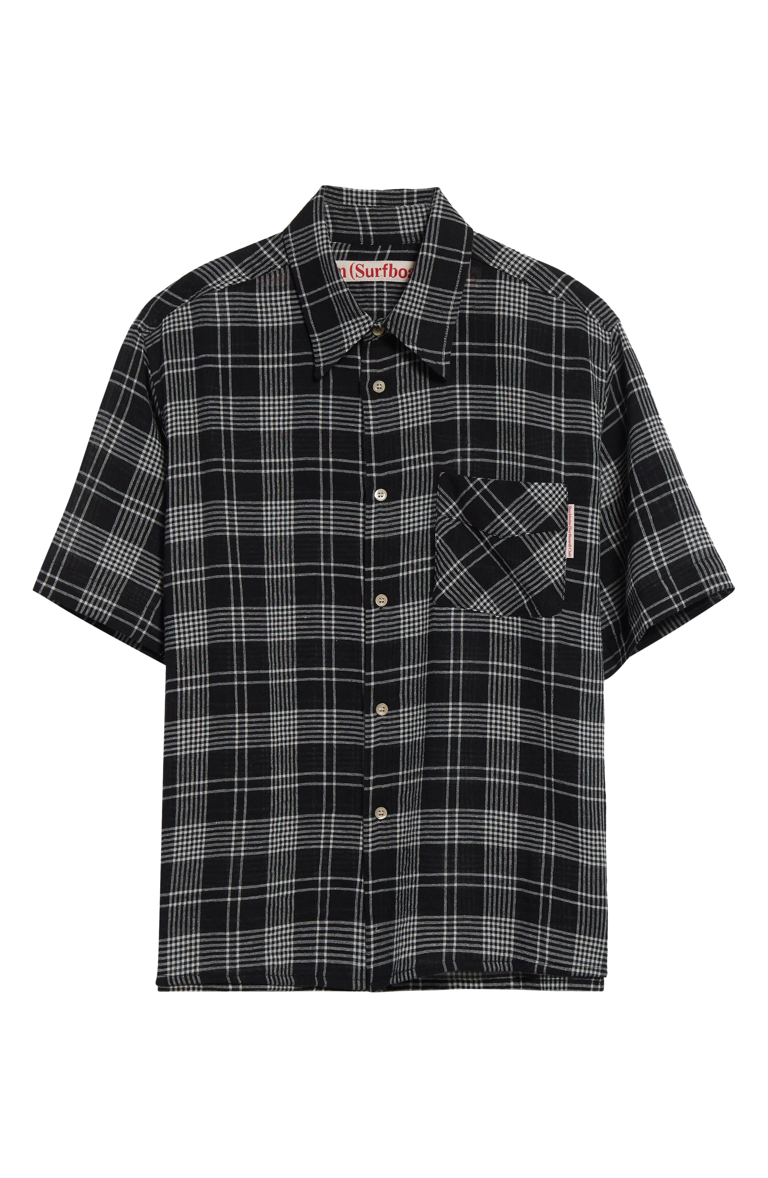 STOCKHOLM SURFBOARD CLUB Jerry Plaid Short Sleeve Button-Up Shirt in Black Check at Nordstrom - 5