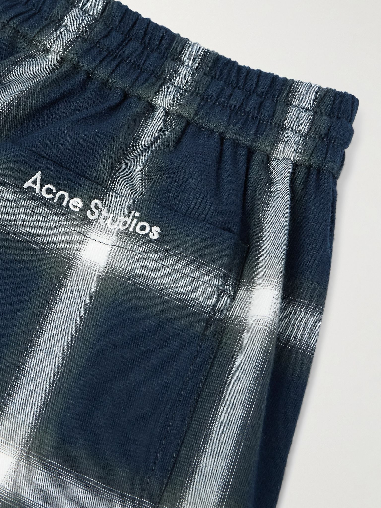 Rannel Straight-Leg Checked Cotton-Flannel Drawstring Shorts Navy - 5