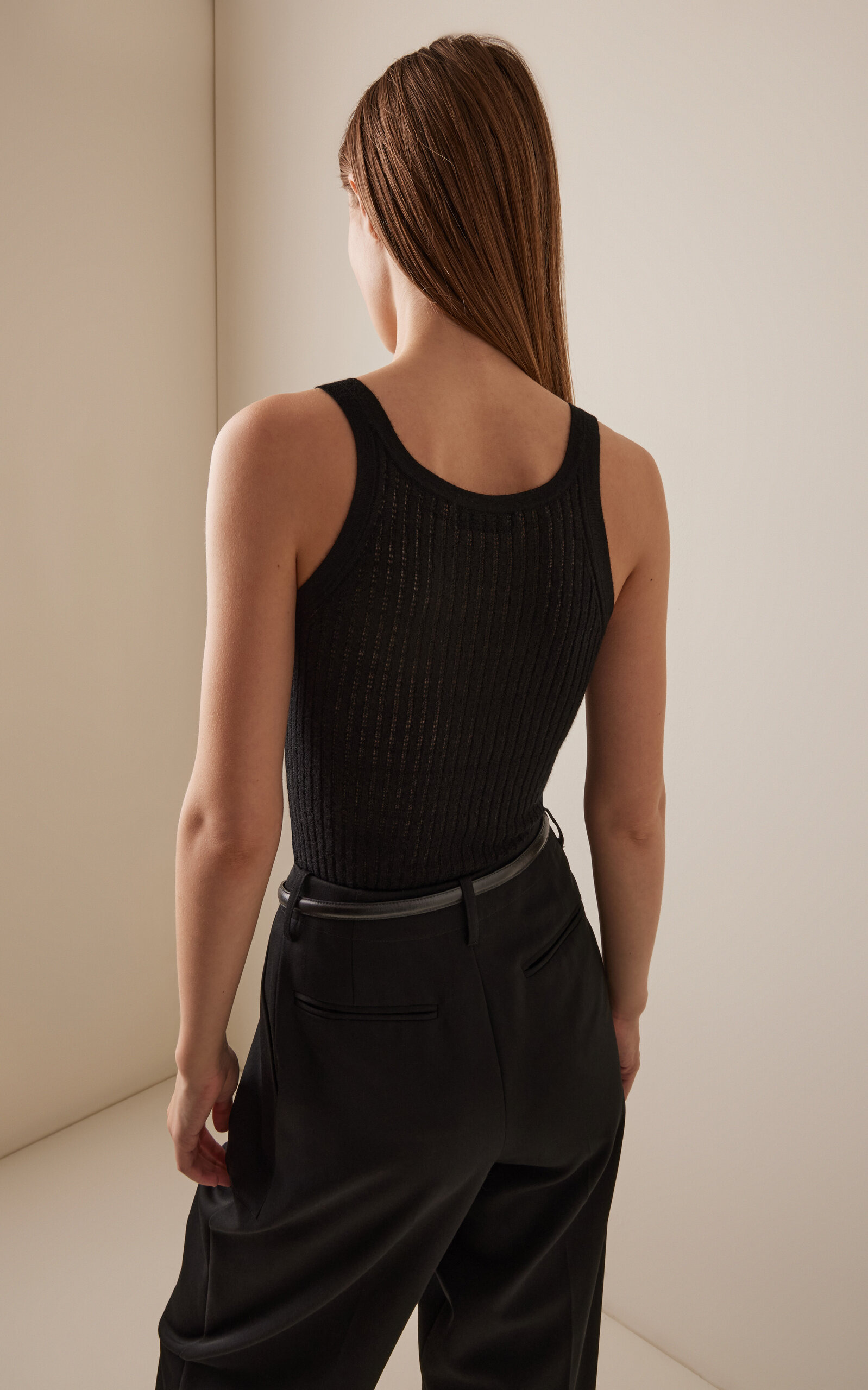 Nevin Pointelle-Knit Cashmere-Silk Tank Top black - 4