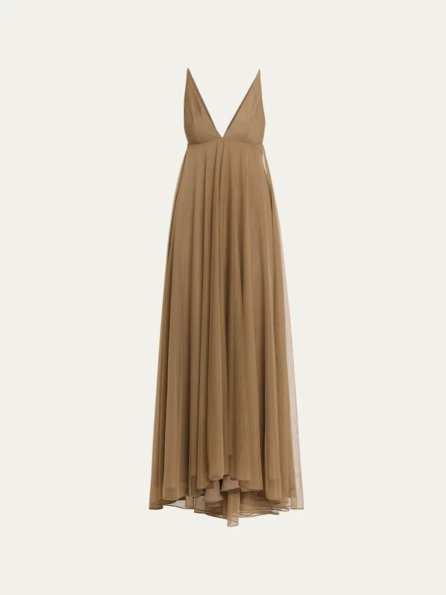 Chrissina Plunging Tulle Gown - 1